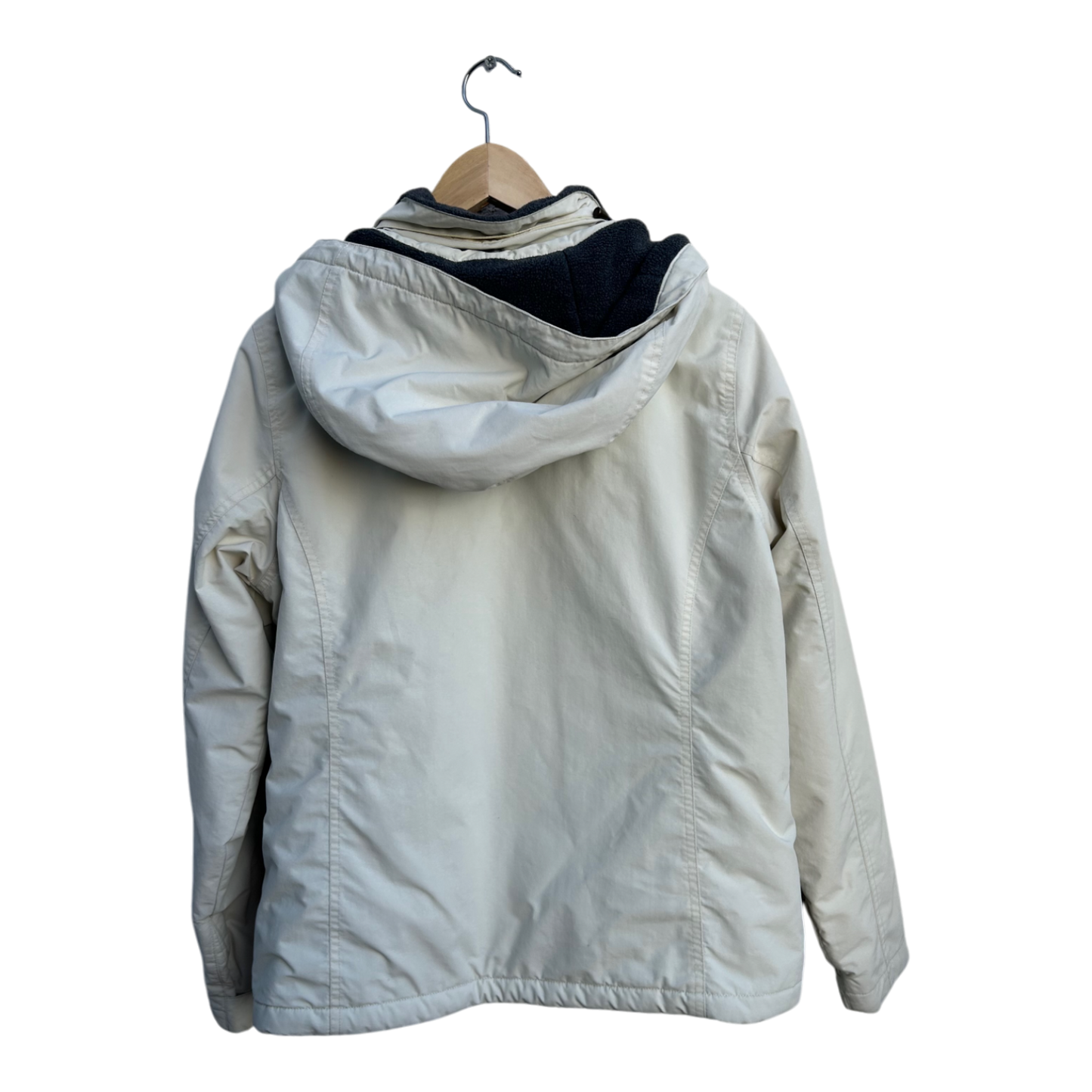 Lands End Jacke Damen Gr M Beige Abnehmbare Kapuze Warm Gefüttert Outdoor