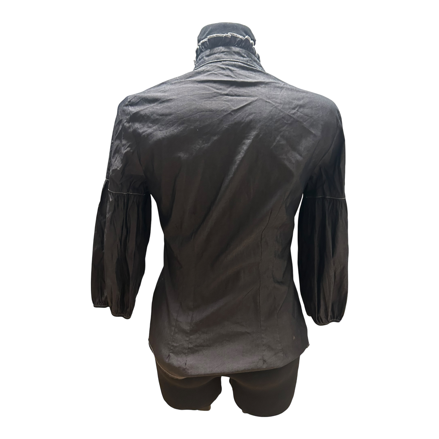 Bluse Damen Gr XS Braun Rüschen Dreiviertelarm Elegant Stretch Leicht