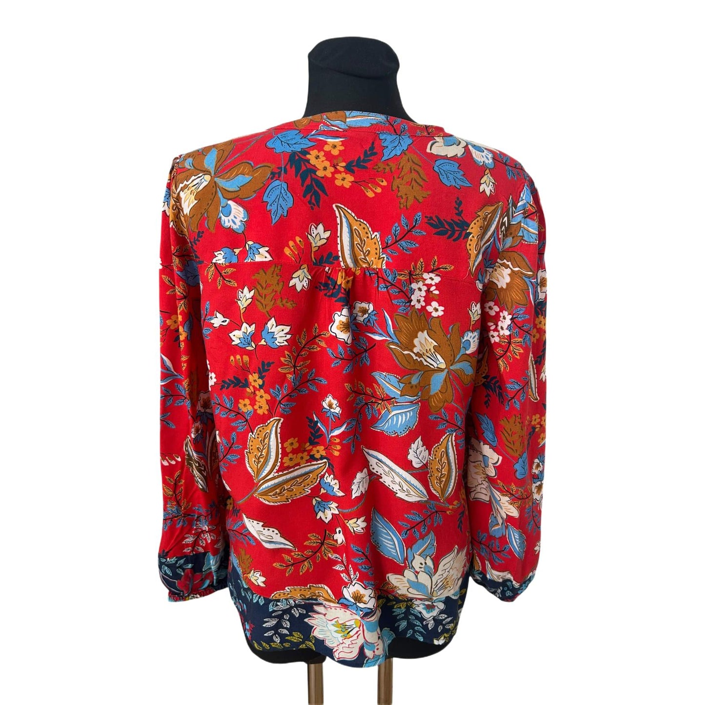 Heine Bluse Damen Rot Floral Langarm Gr 40 Locker Elegant Klassisch Vintage