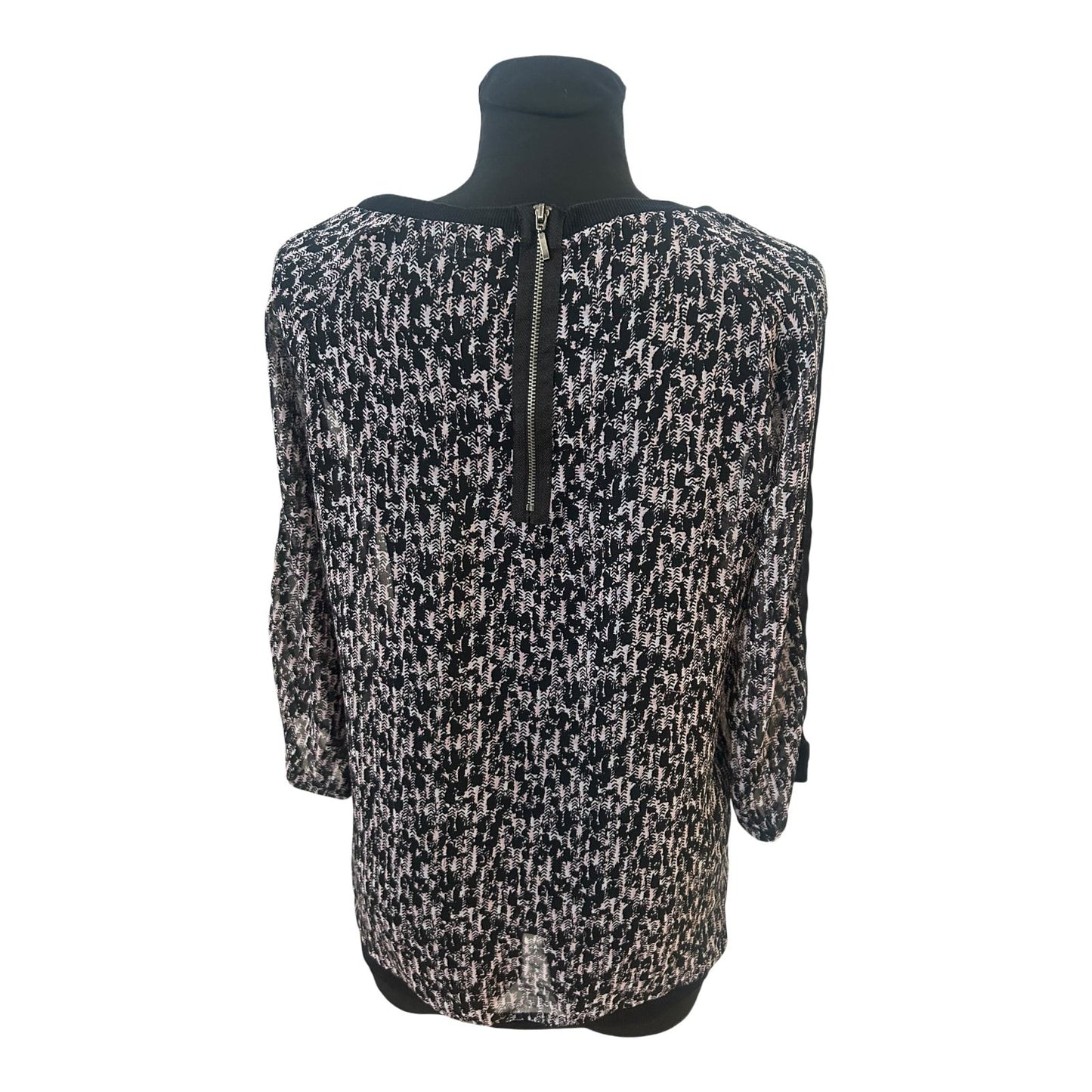Gina Damen Bluse Transparent Schwarz Rosa Muster Gr 40 Modern Elegant