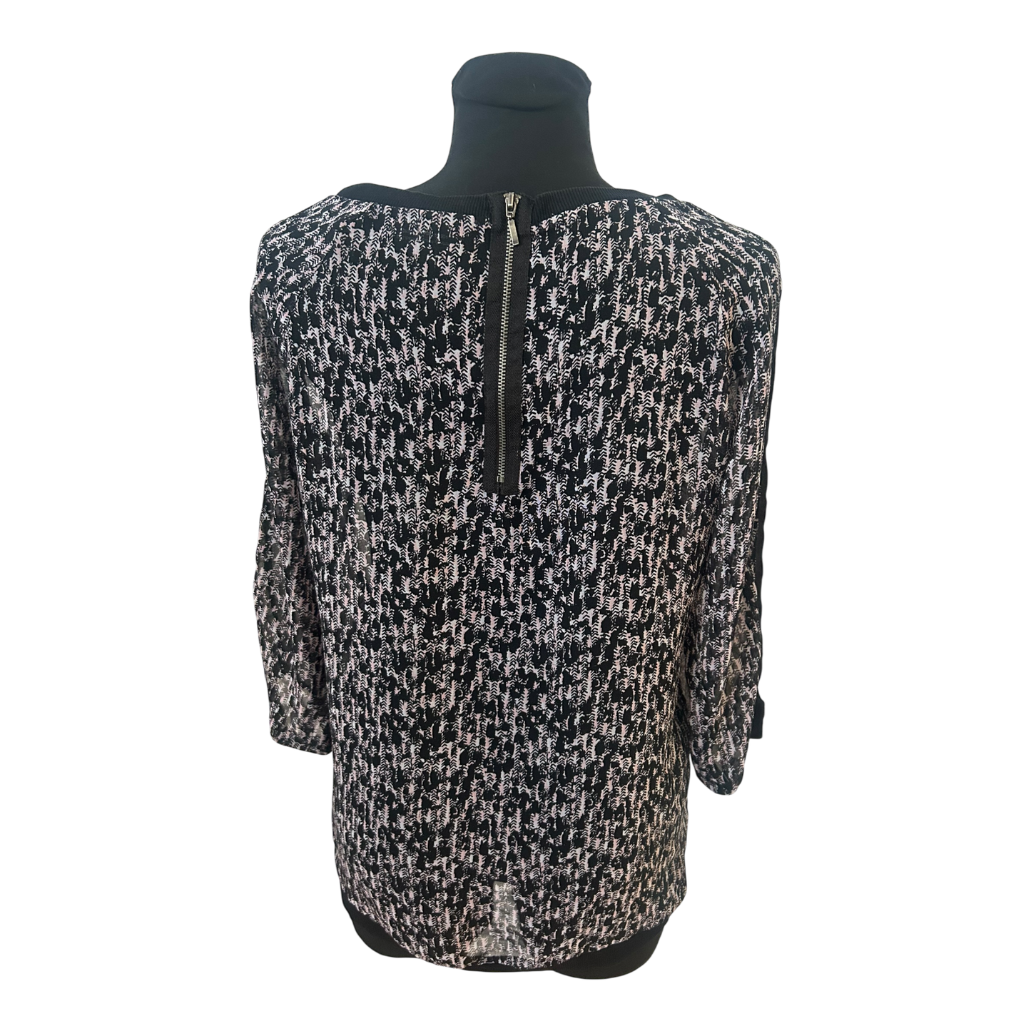 Gina Damen Bluse Transparent Schwarz Rosa Muster Gr 40 Modern Elegant