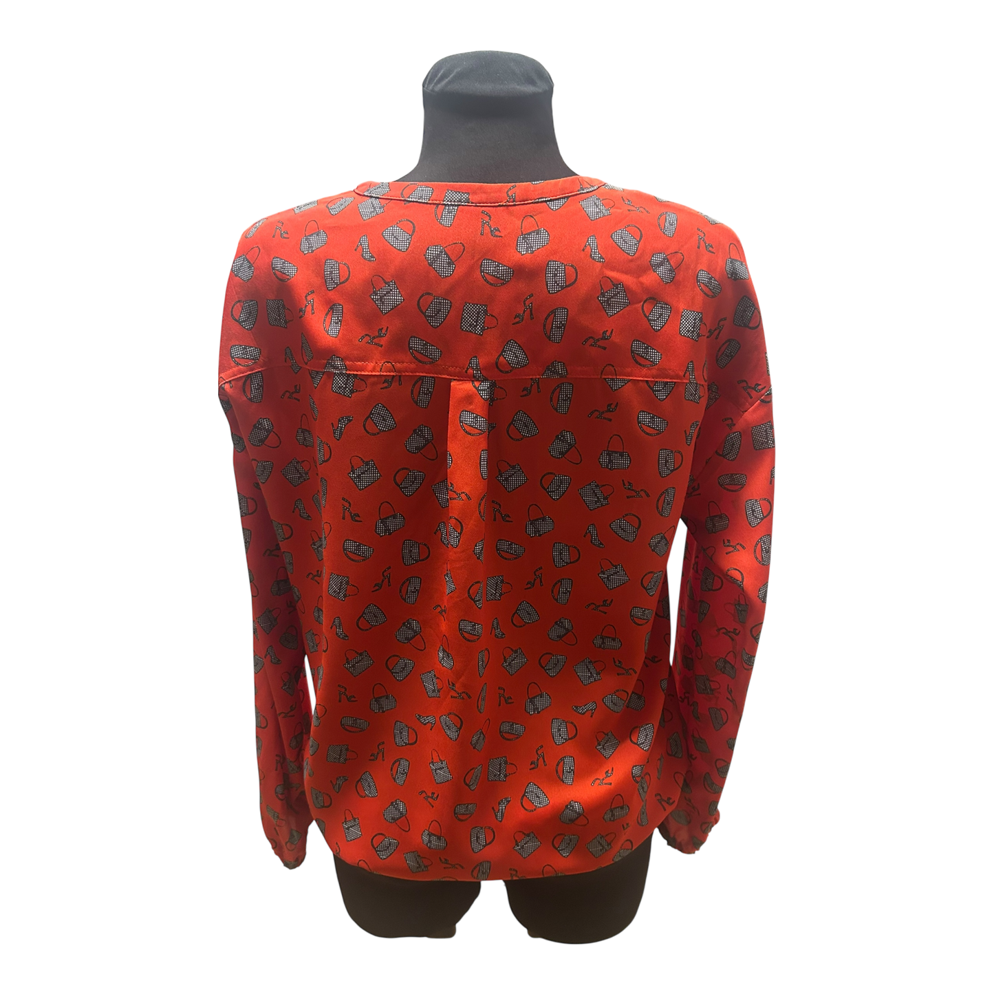 Damen Bluse Rot Schwarz Muster Langarm Gummizug Locker Elegant Chic Style