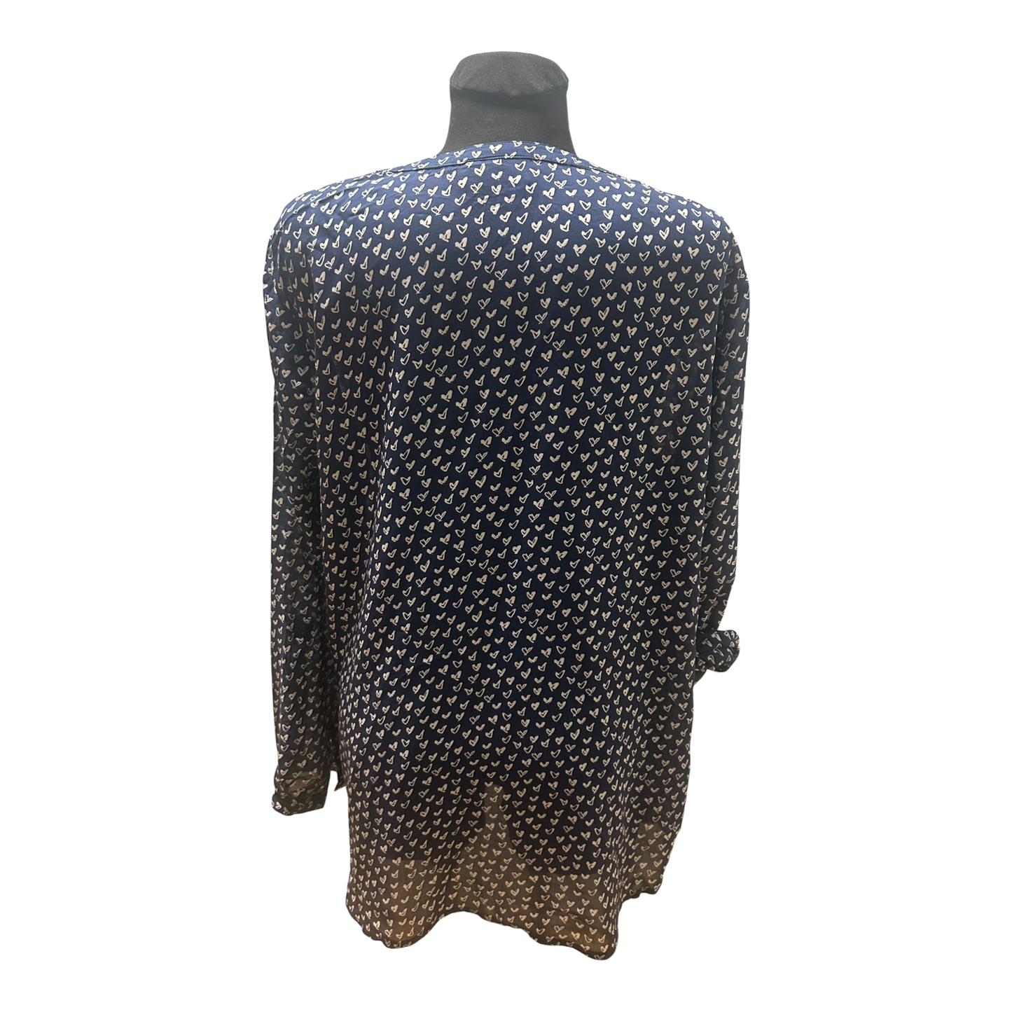Gina Benotti Bluse Damen Gr L Dunkelblau Weiss Herzen Viskose Langarm