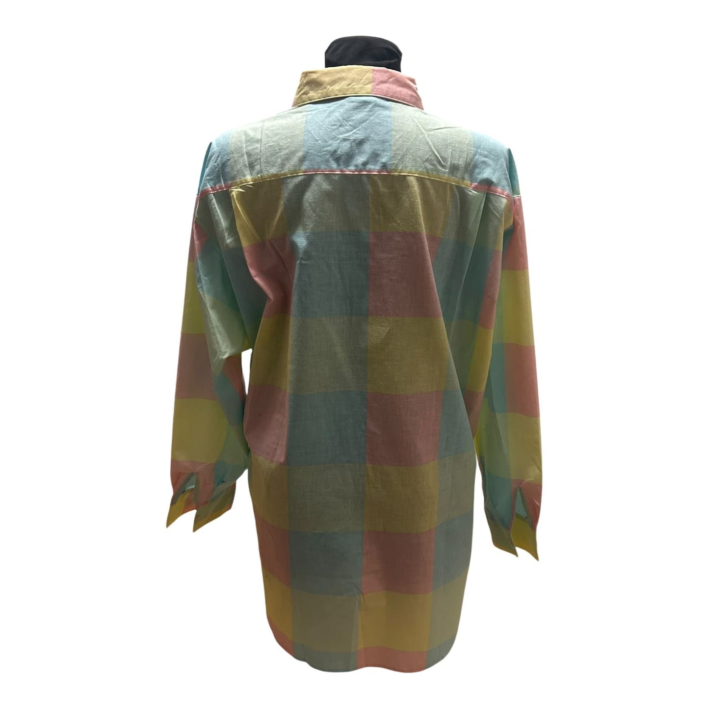 Vintage Bluse Damen Gr 42 Kariert Pastell Baumwolle 80er Langarm