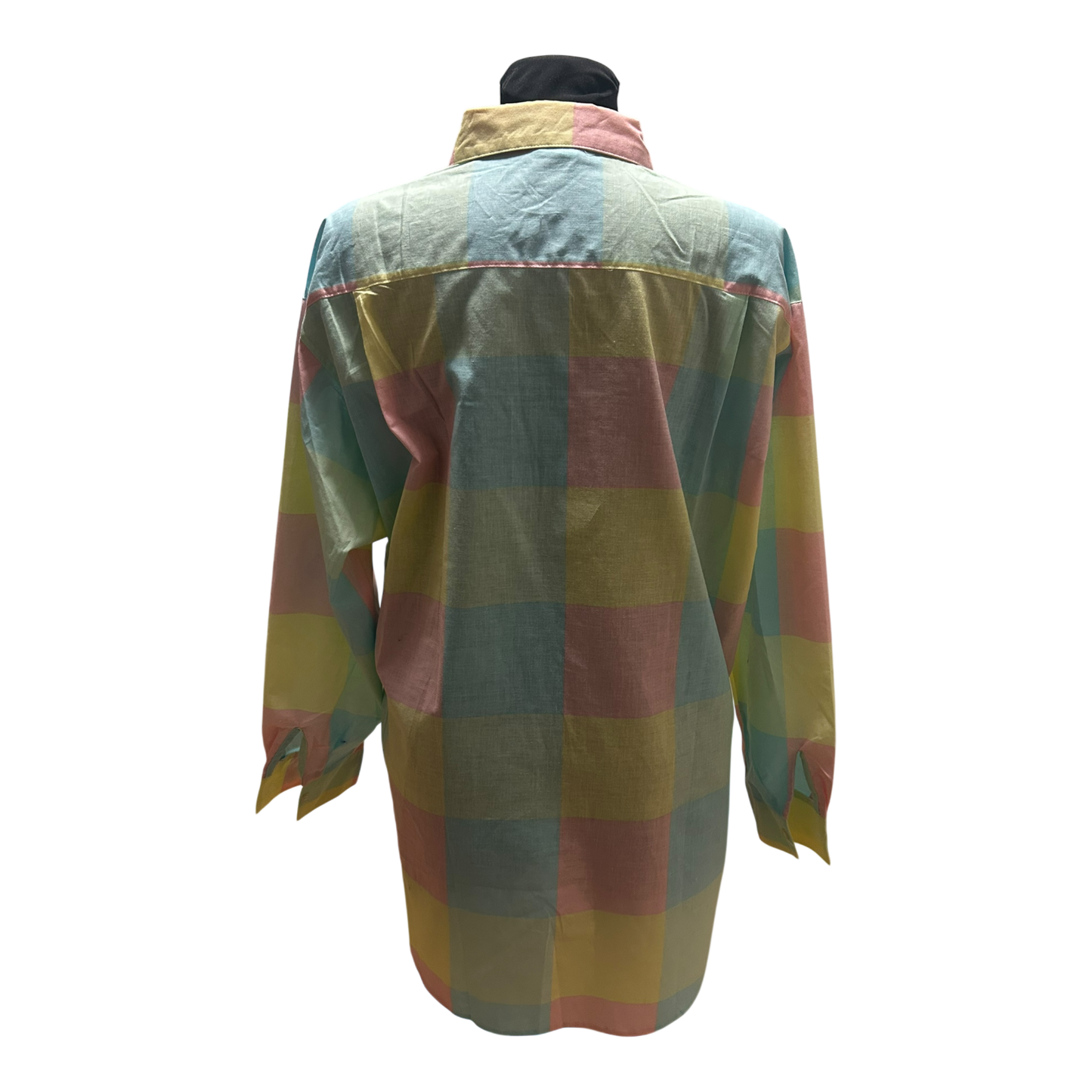 Vintage Bluse Damen Gr 42 Kariert Pastell Baumwolle 80er Langarm