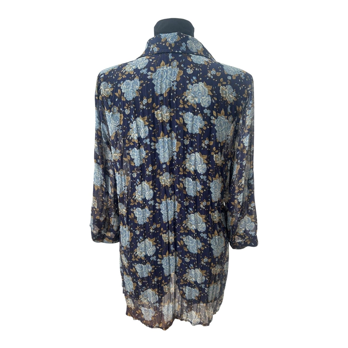 Gina Benotti Bluse Damen Gr M Dunkelblau Blumen Print Casual Feminin Klassisch