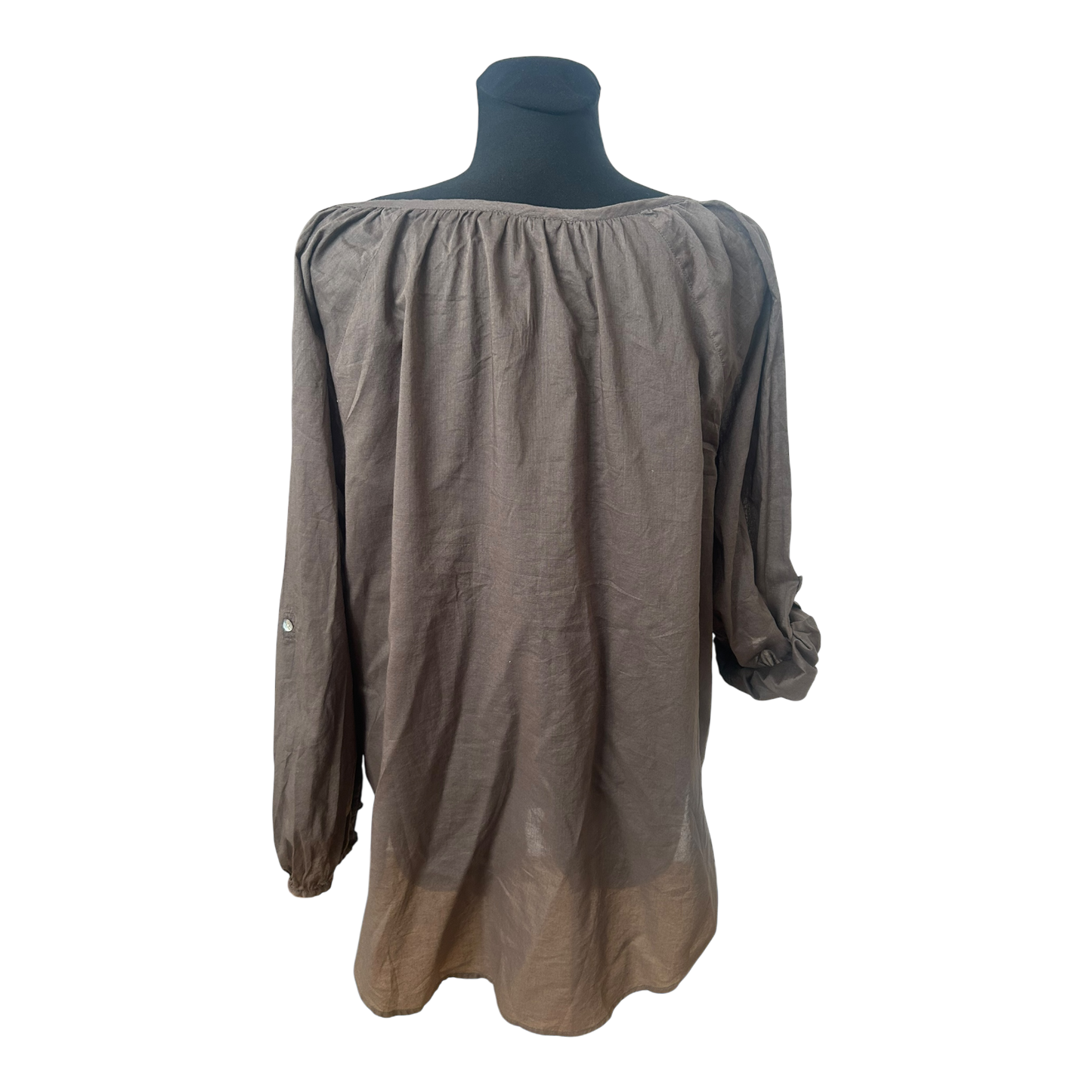 H&M Bluse Damen Gr 48 Braun Organic Cotton Langarm Locker Elegant Chic