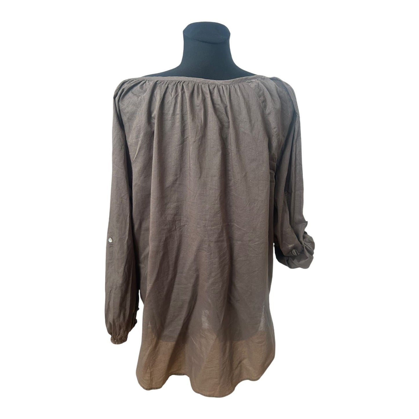 H&M Bluse Damen Gr 48 Braun Organic Cotton Langarm Locker Elegant Chic