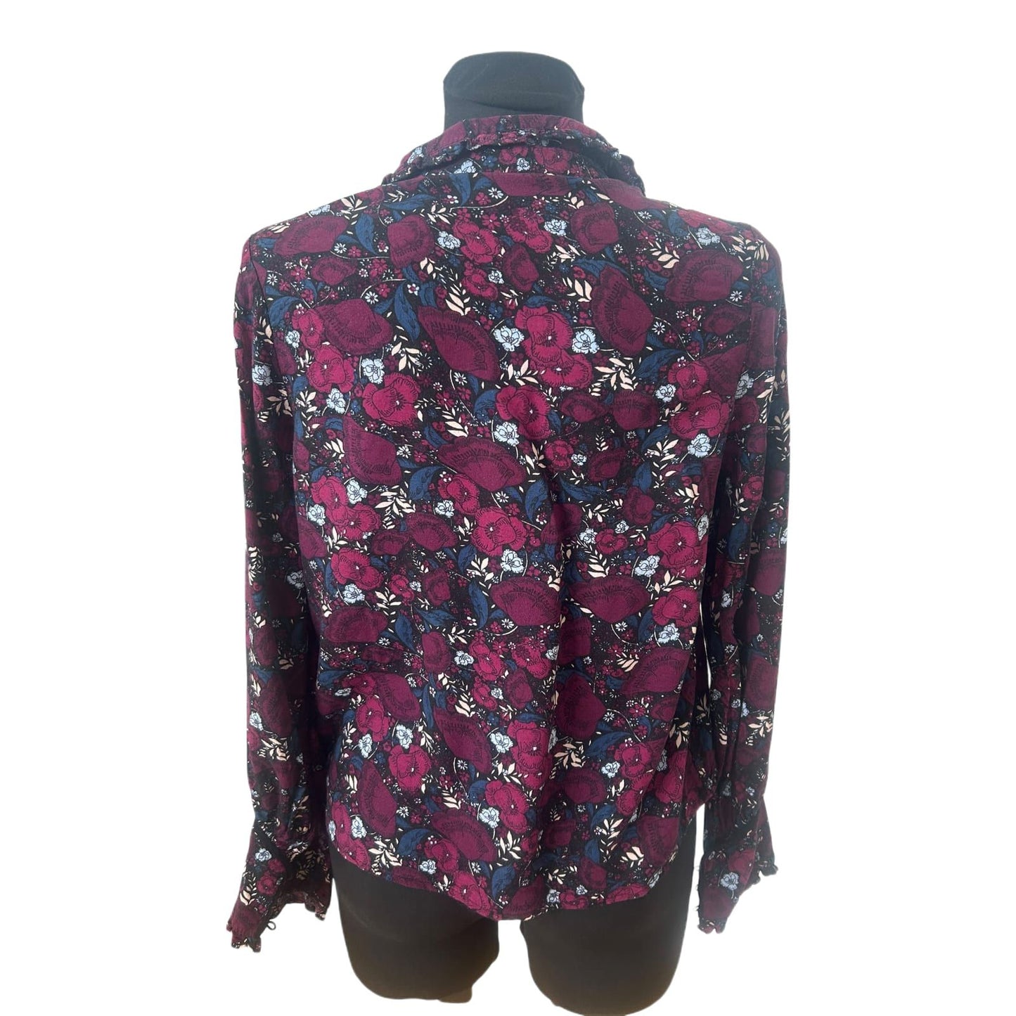 Clockhouse Bluse Damen Gr 36 Violett Blumen Viskose Leicht Verspielt Sommer Look