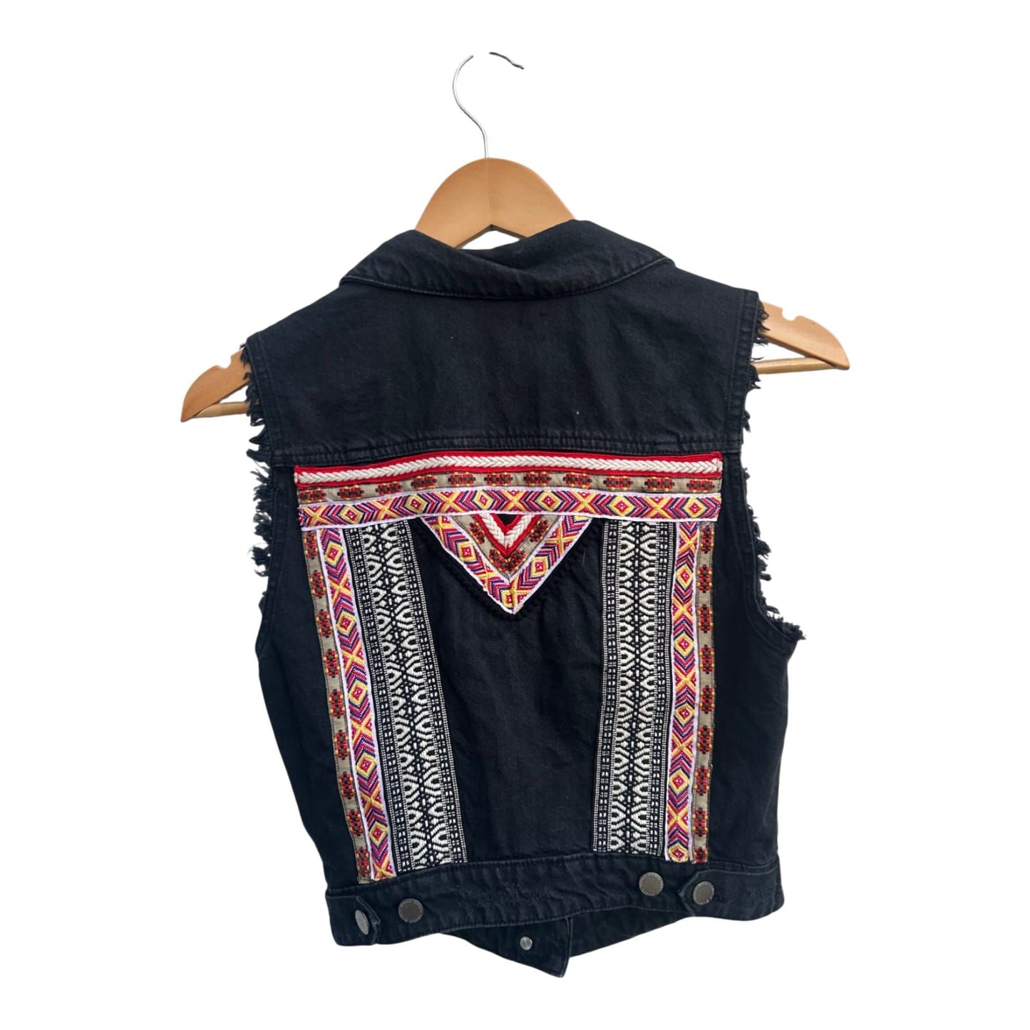 H&M Coachella Jeansweste Damen Gr 36 Schwarz Baumwolle Ethno Boho Festival Look