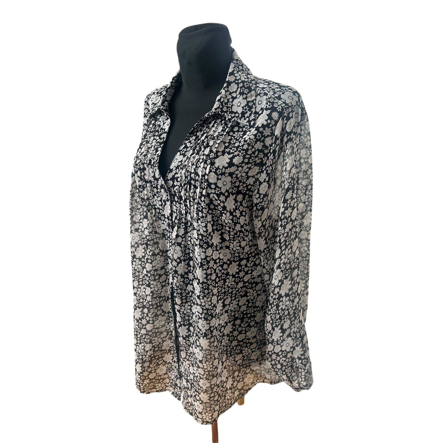 Gina Benotti Bluse Damen Gr L Schwarz Weiß Blumen Muster Freizeit Elegant Neu