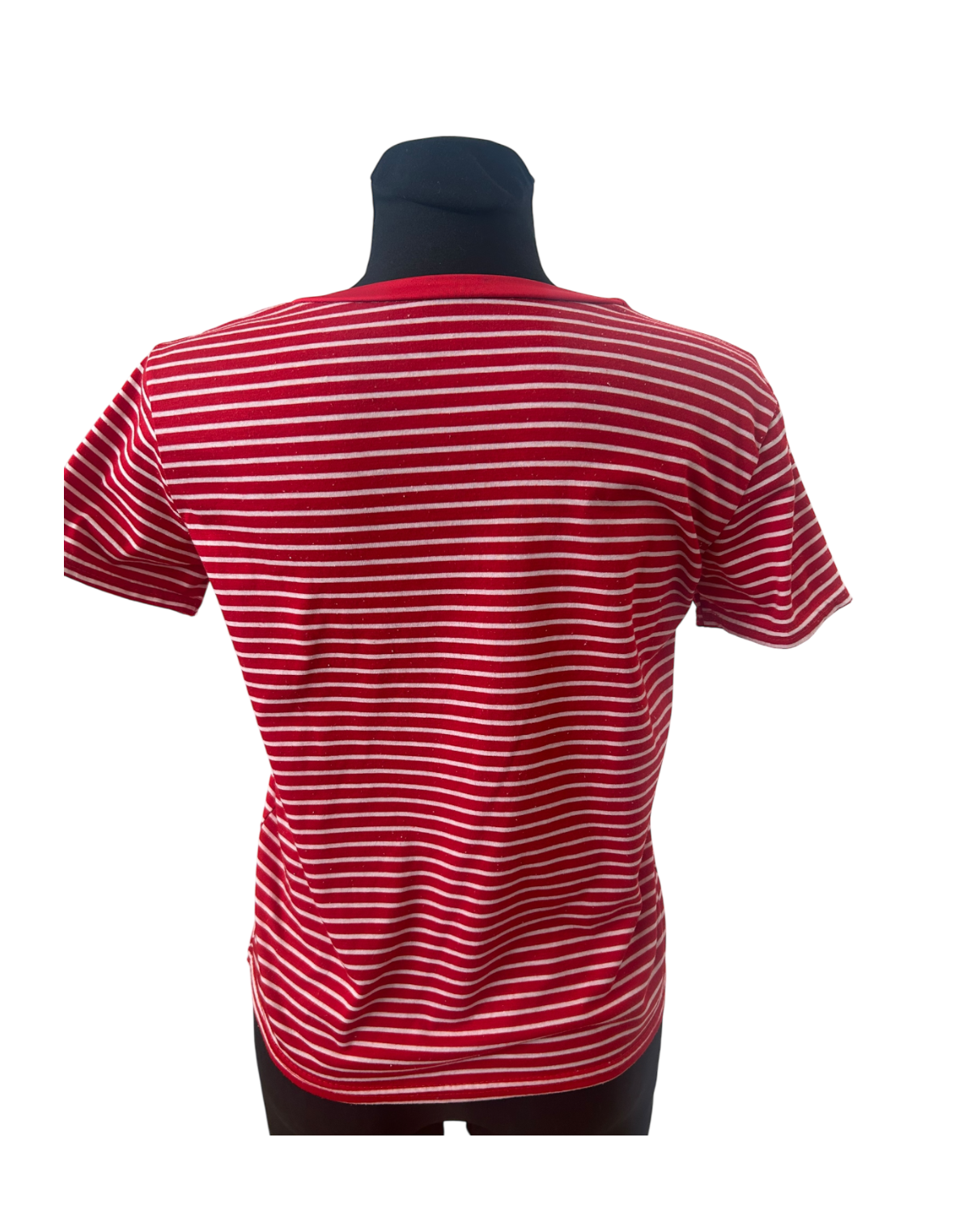 Damen T Shirt Gr L Rot Weiss Gestreift 90s Baby Print Kurzarm Sommer