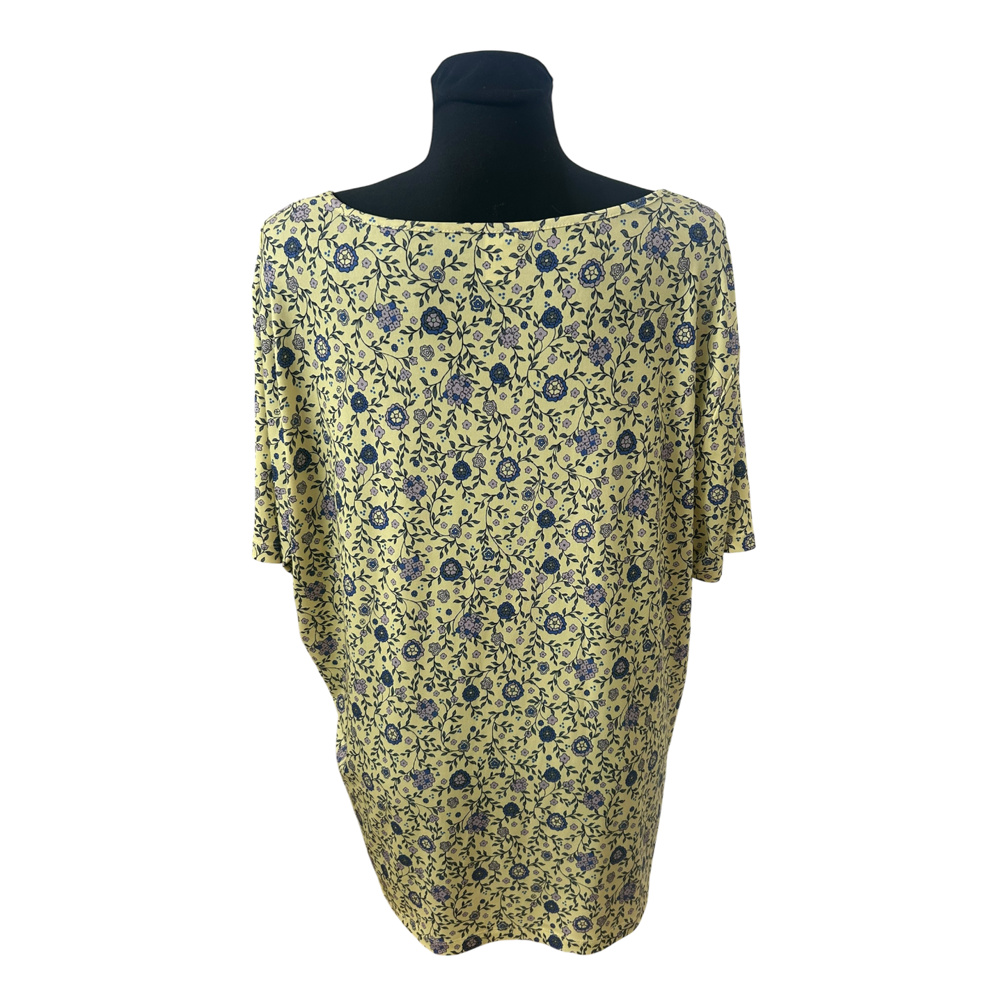 Damen Bluse Gelb Blau Blumenmuster Größe 50 Kurzarm Sommer Leicht