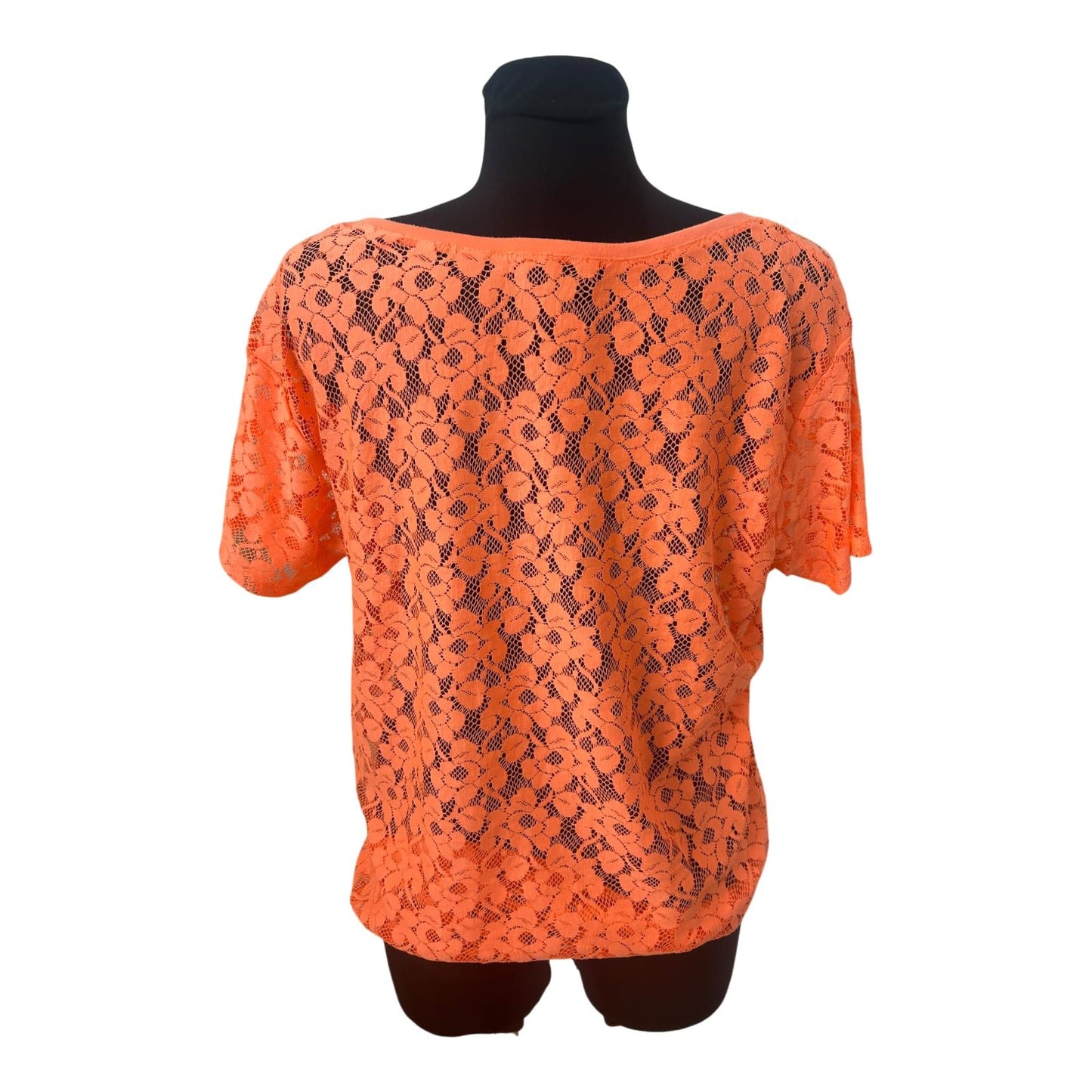 H&M Damen Spitzen Shirt Neon Orange Transparent Sommer Größe M Elegant