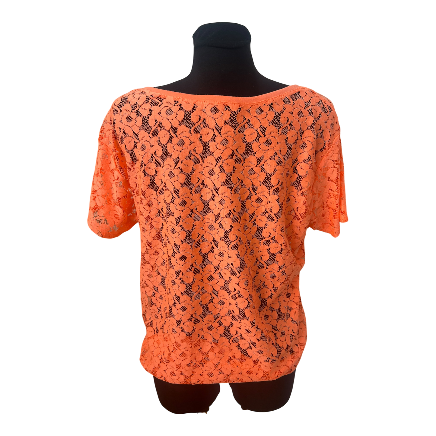 H&M Damen Spitzen Shirt Neon Orange Transparent Sommer Größe M Elegant