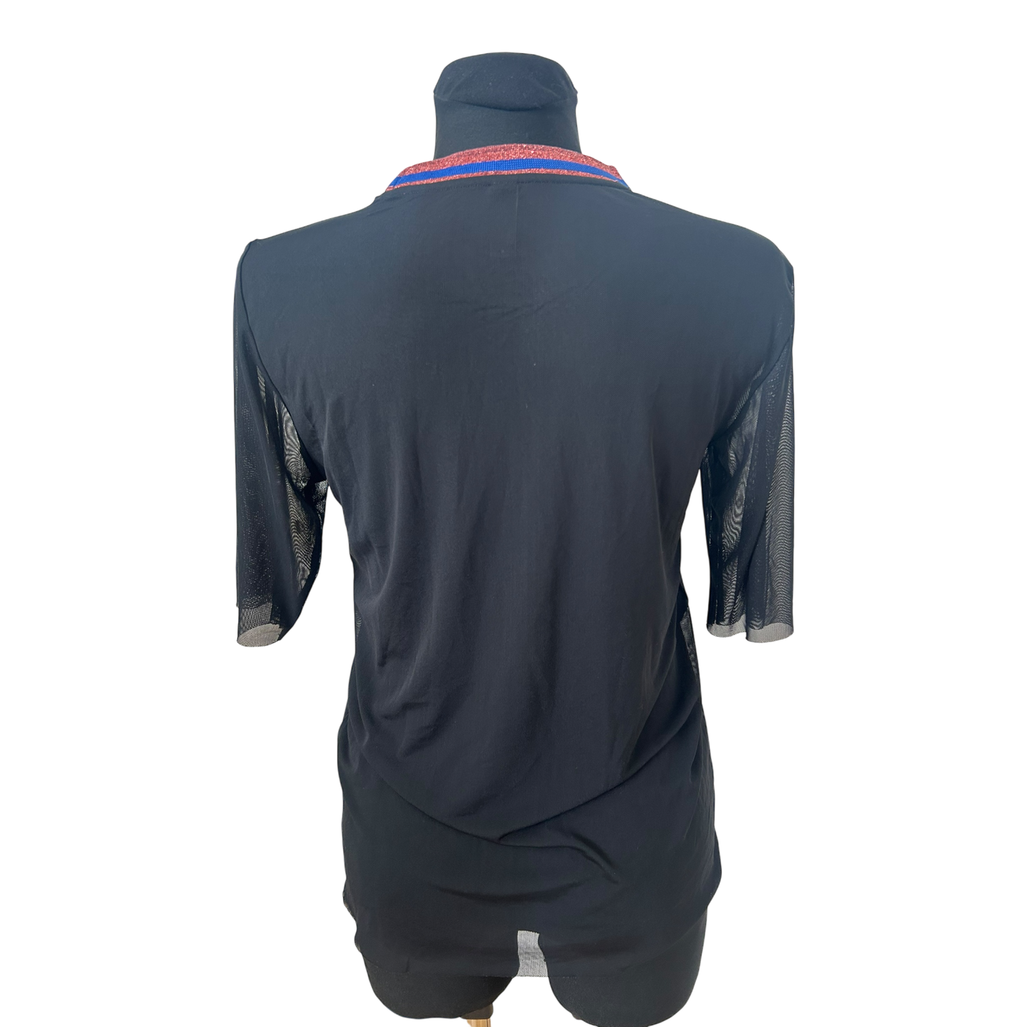 YAS Damen Shirt Schwarz Transparent Glitzerkragen Ausgehshirt Größe M