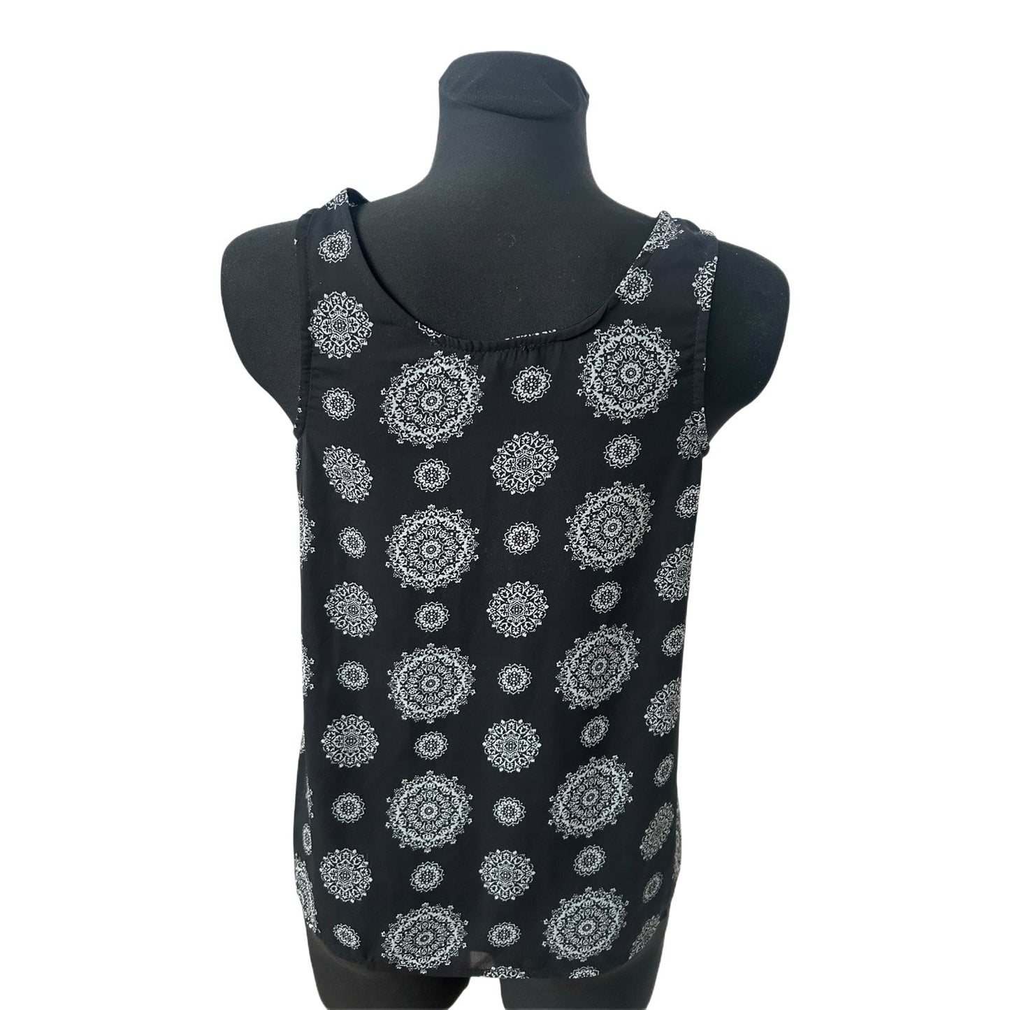 Atmosphere Damen Bluse Gr 36 Schwarz Weiß Muster Ärmellos Leicht