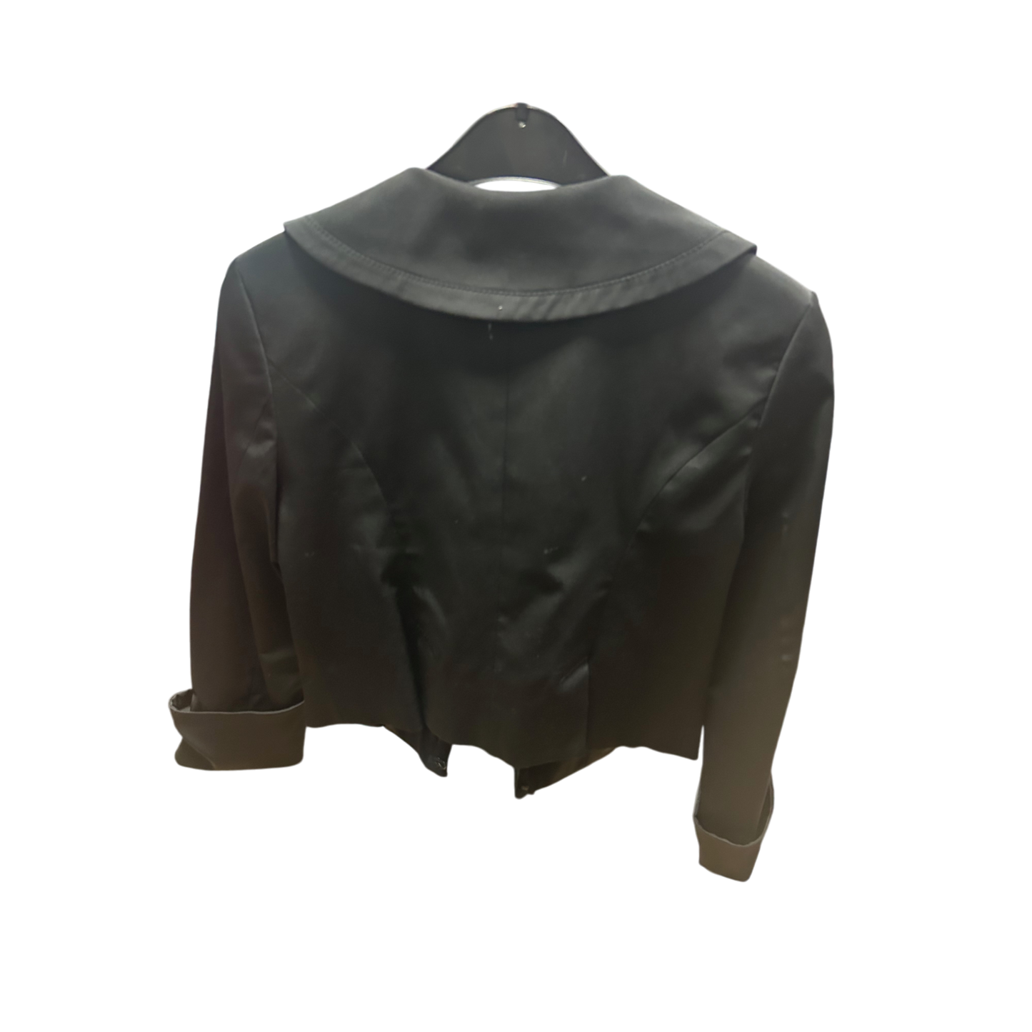 Zara Basic Jacke Schwarz Gr M Rüschen Satinoptik Vintage Stil Hakenverschluss