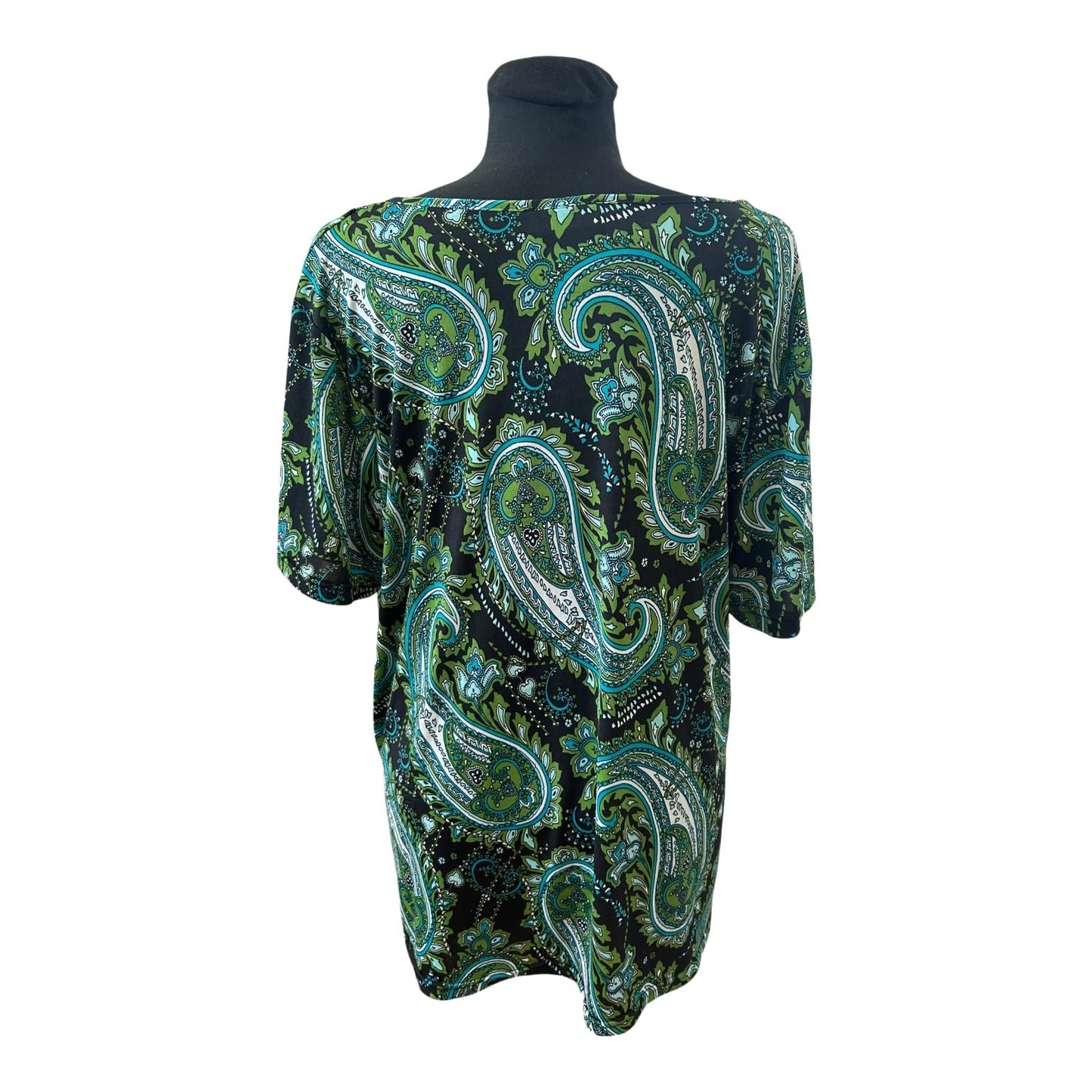 OKAY Damen Shirt XXL Grün Schwarz Paisley Muster Kurzarm Stretch Top