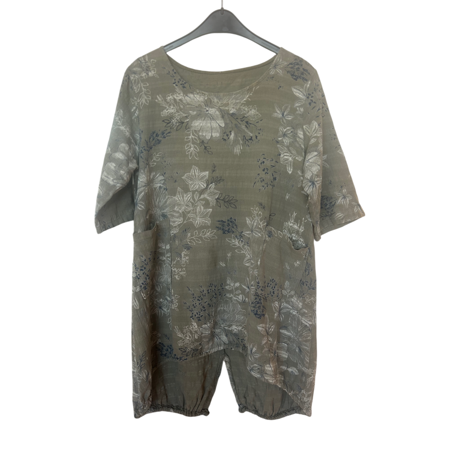 Tunika Kleid Damen Dress Damenkleid Gr. XXL Leinen Florales Muster Luftig Sommer