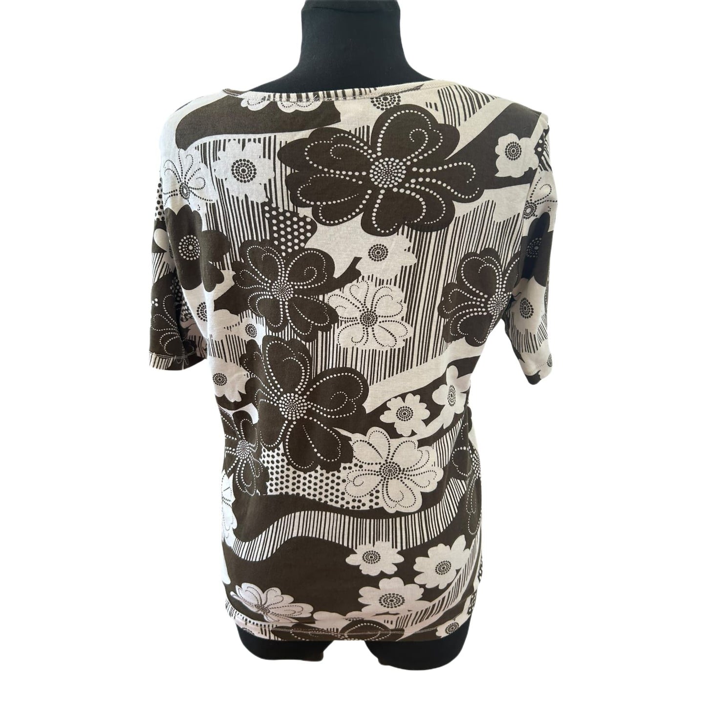 Infinity Woman Shirt Gr L Braun Weiß Blumen Strass Baumwolle Sommer