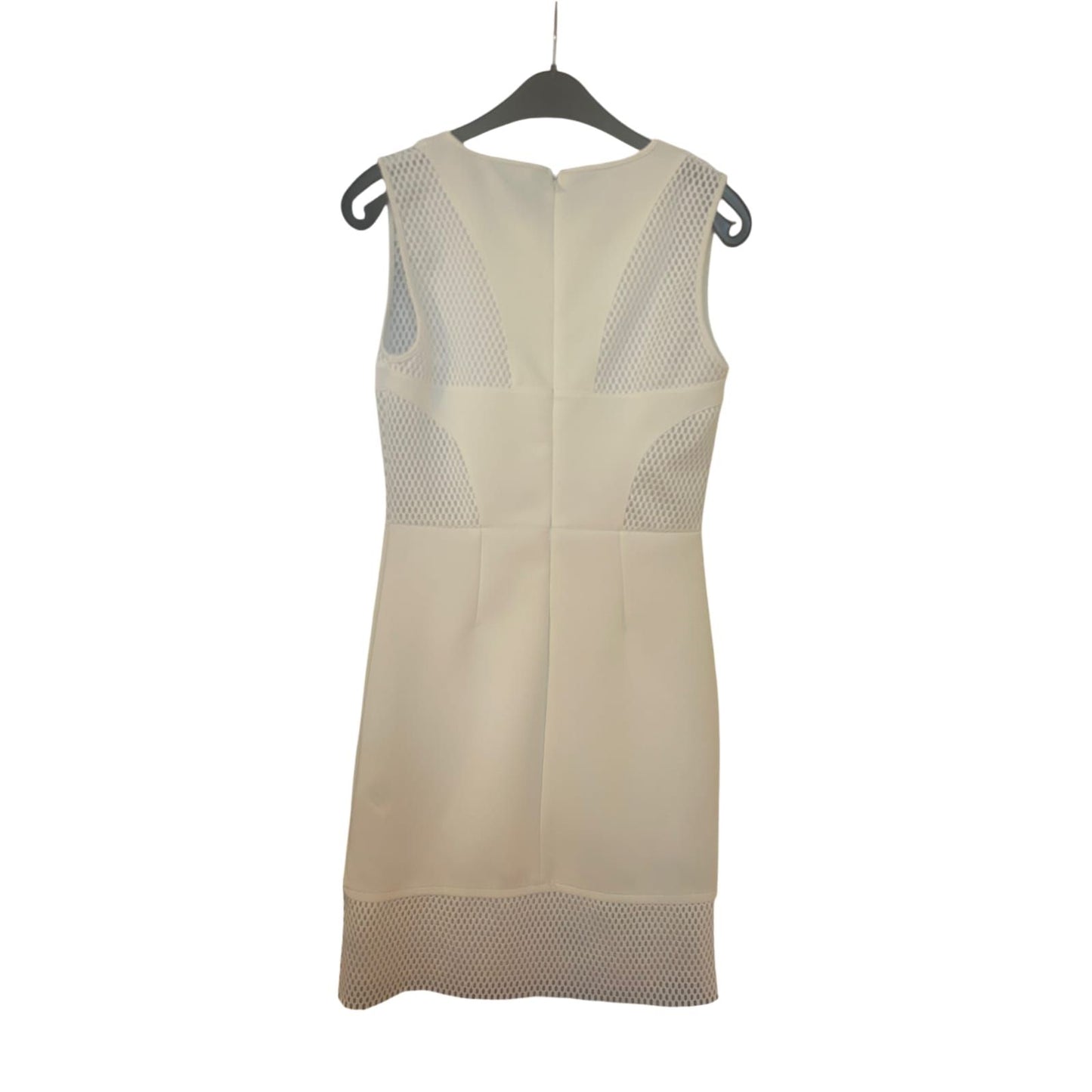 Amisu Kleid Damen Dress Damenkleid Gr. 40 Weiß Etuikleid Mesh Elegant Neu Look