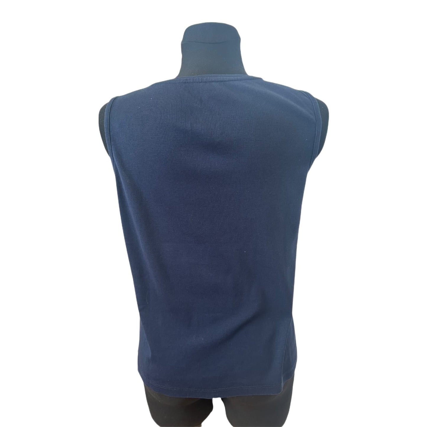 Fabiani Top Damen Gr 40 Dunkelblau Ärmellos Basic Stretch Sommer