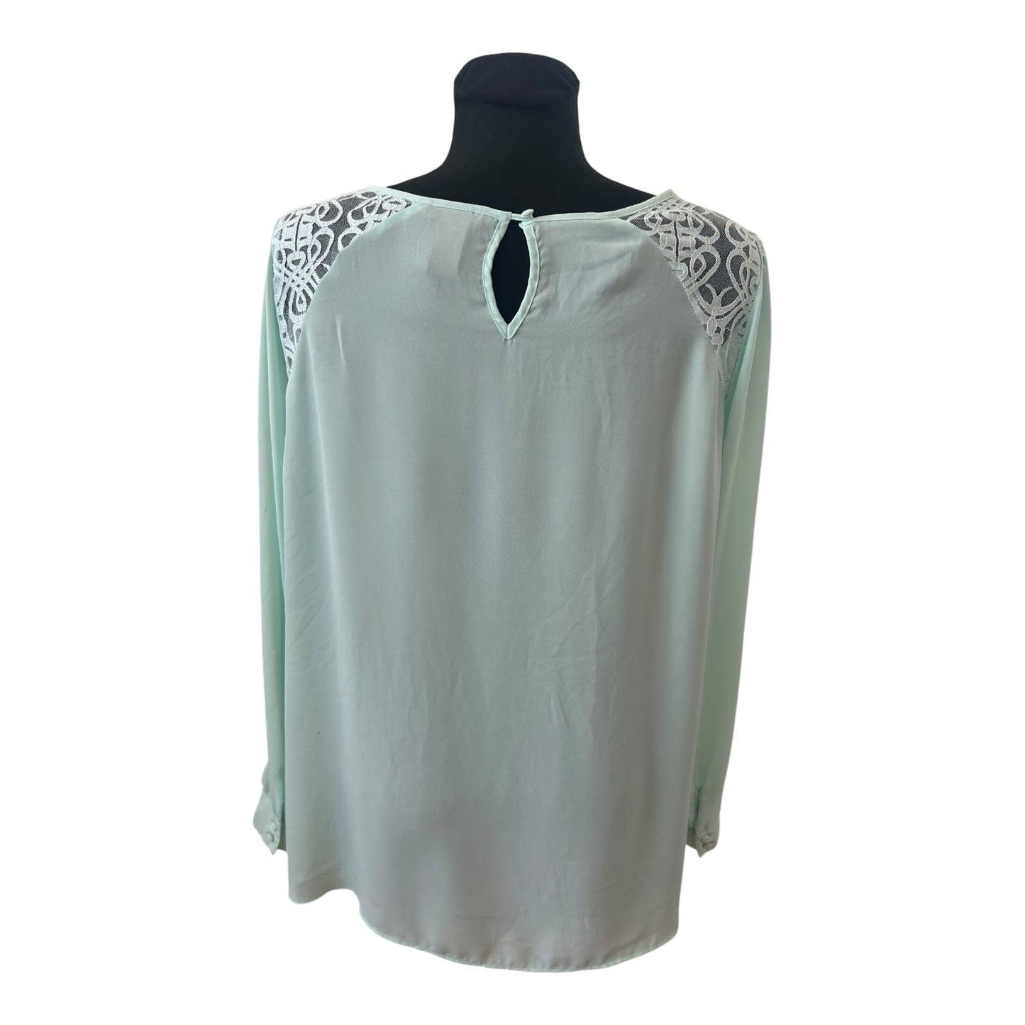 H&M Bluse Damen Gr 50 Mint Transparent Spitze Elegant Langarm