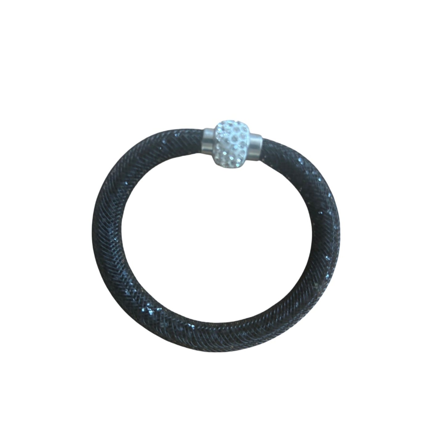 Damen Armband Schwarz mit Magnetverschluss Glitzer Look