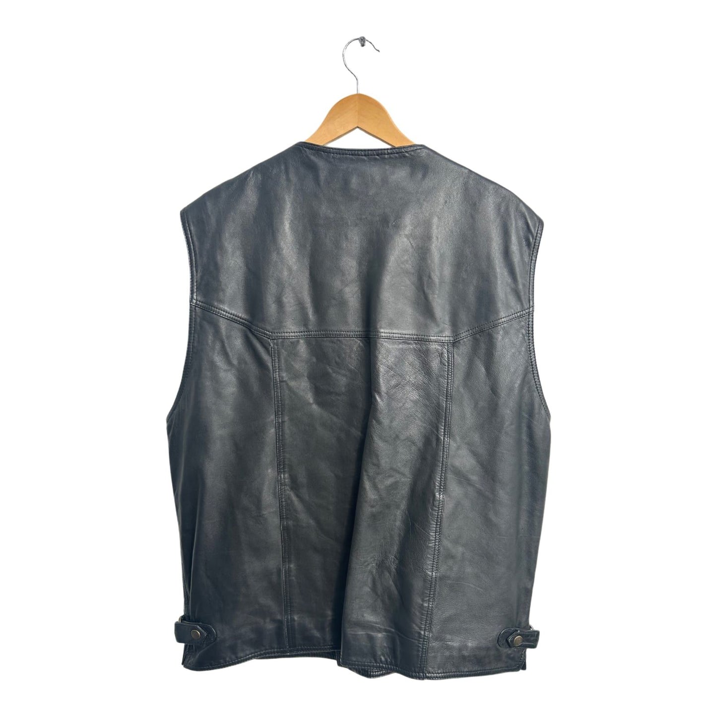 Herren Lederweste Schwarz Gr 56 Echtleder Weich Futter Poly Klassisch Vintage