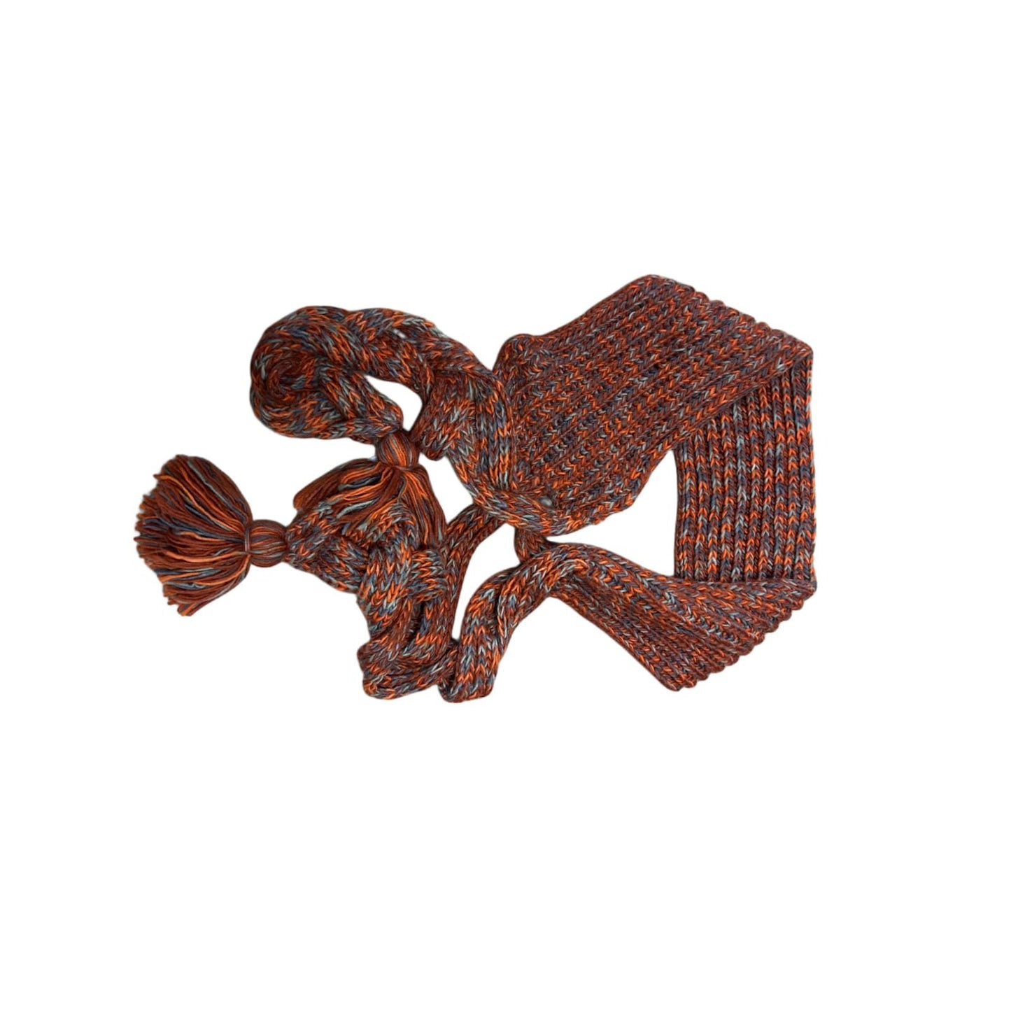 🧶 Schal Orange-Blau 200x16 cm – Boho Style mit Quasten 🧶