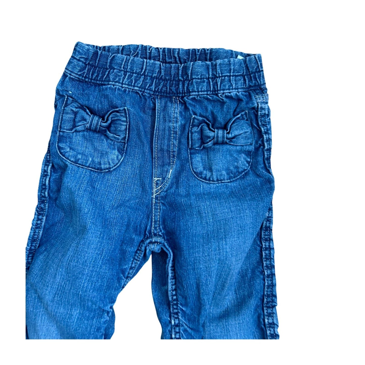 H&M Mädchen Jeans Gr 104 Blau Denim Baumwolle Schleifen Elastischer Bund