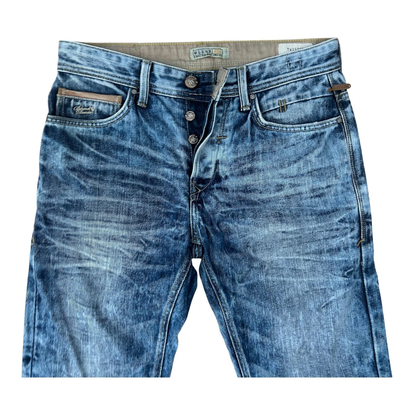 Blend Jeans Herren W30 L32 Blau Twister Slim Fit Knopfleiste Baumwolle Used Look