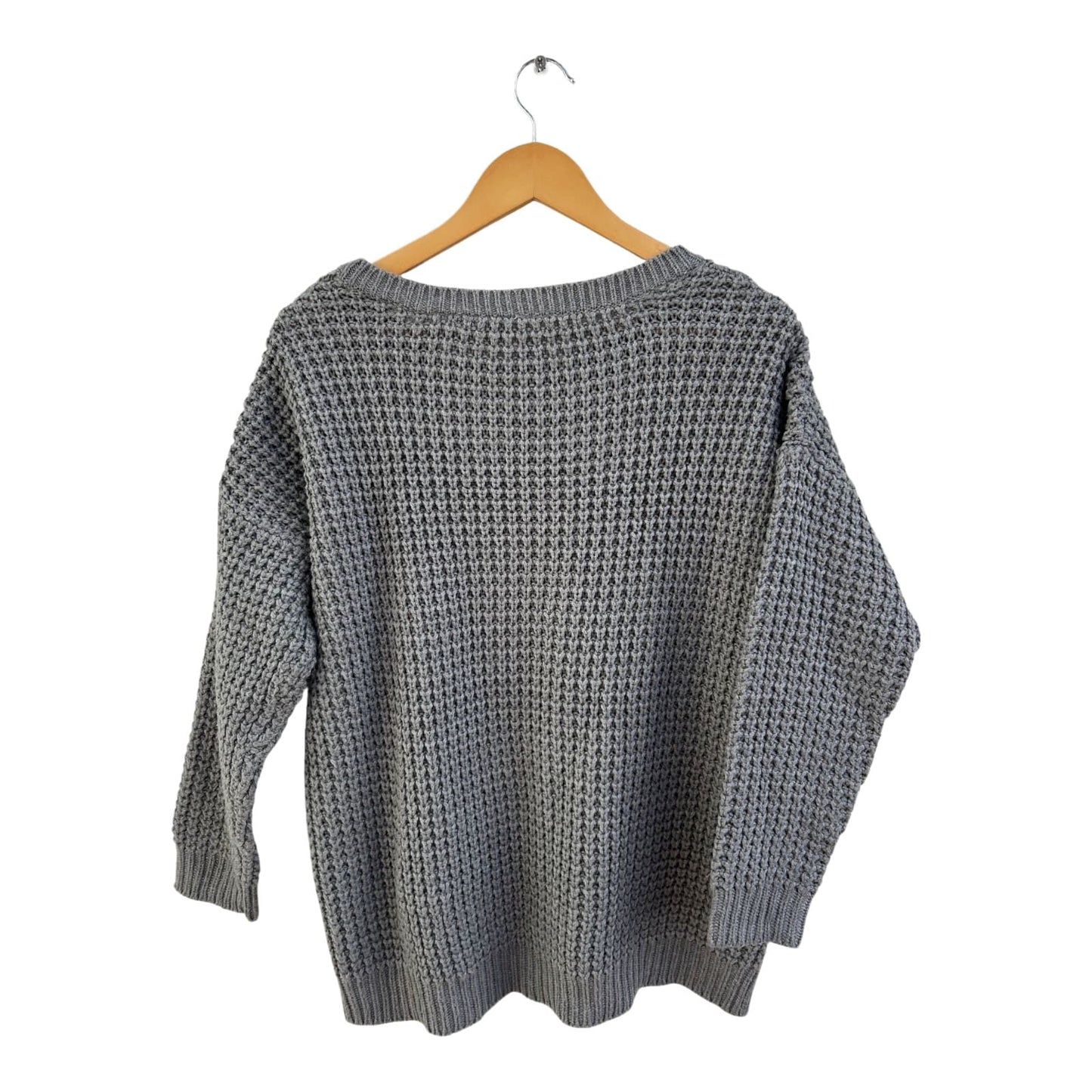 Bonprix Pullover Damen Gr M Grau Wollmix Struktur Feinstrick 3/4 Arm Elegant