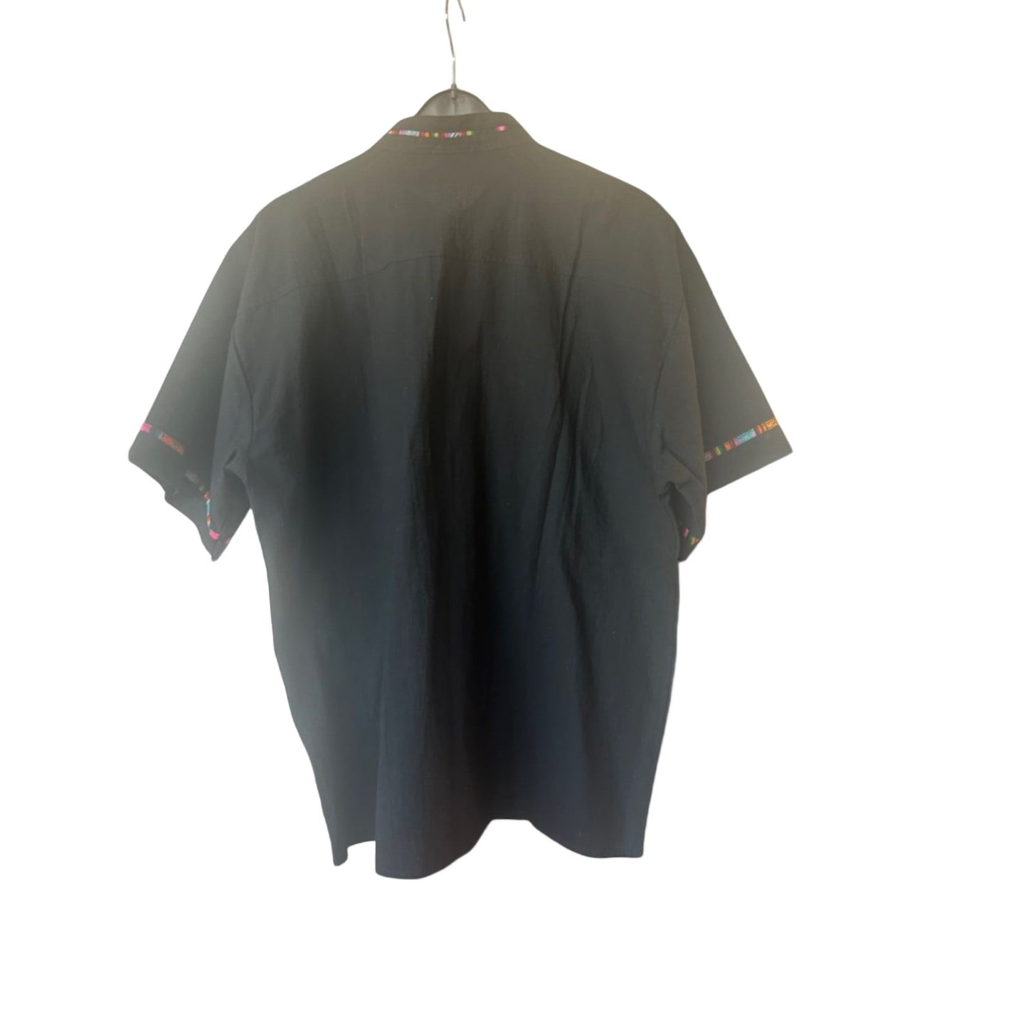 Herrenhemd Schwarz Gr XL Stickerei Leinenmix Boho Ethno Festival Sommer Stil