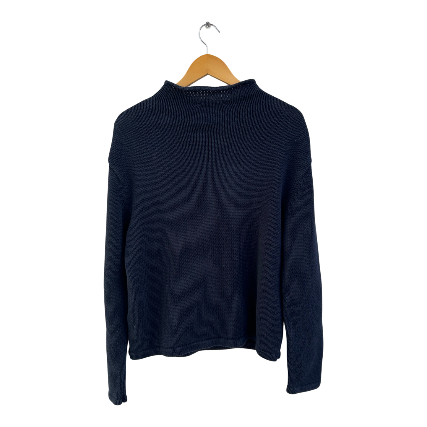 Rick Cardona Pullover Damen Gr 40 Dunkelblau Baumwolle Stehkragen Schwer Strick