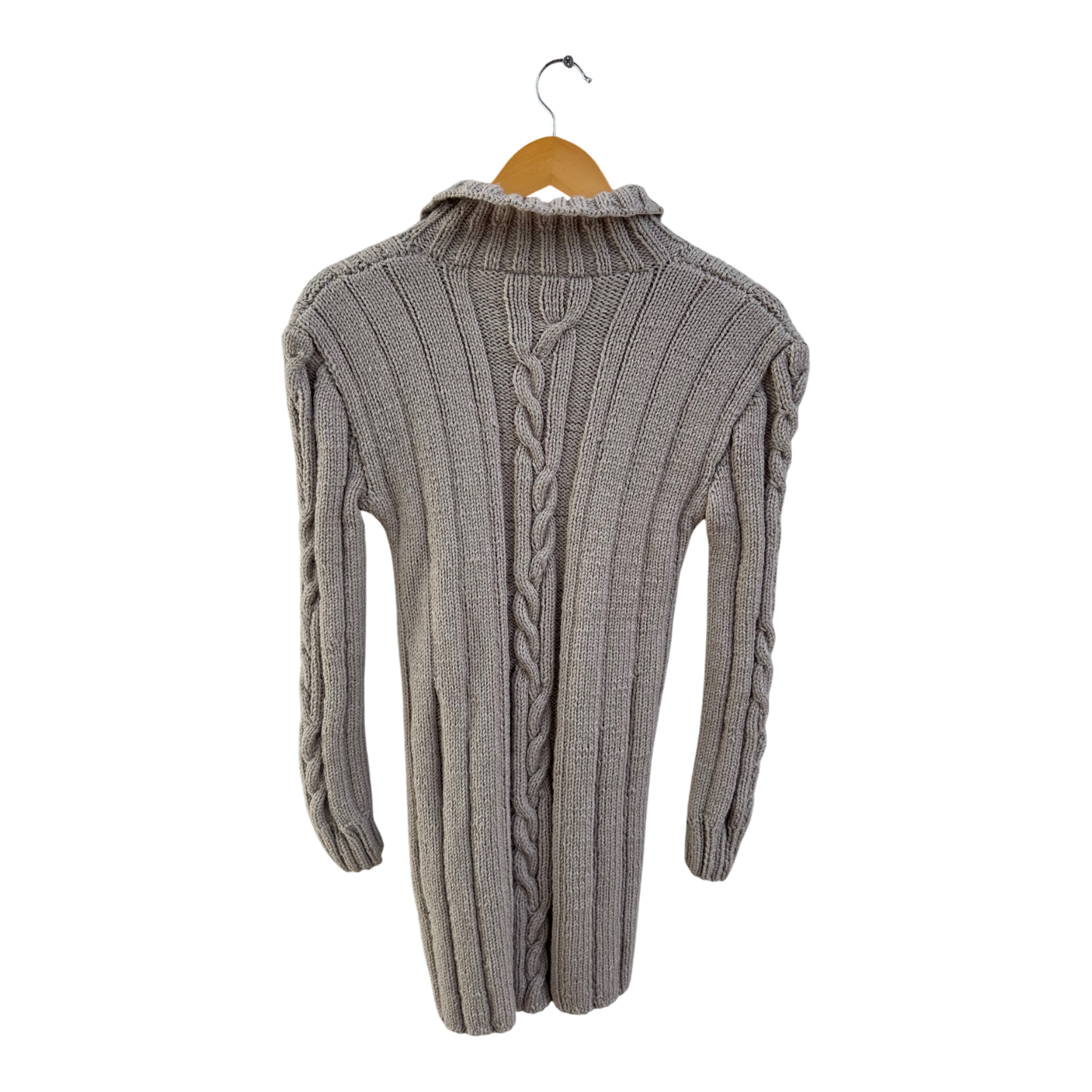 Strickjacke Damen Gr 34 Beige Lang Zopfmuster Grobstrick Knöpfe Elegant Winter