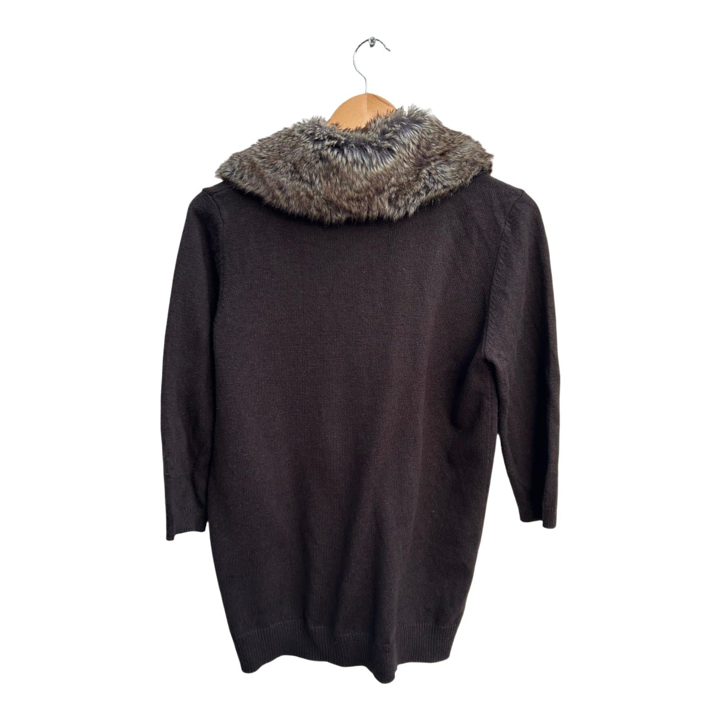 s.Oliver Strickjacke Damen 42 Braun Baumwolle Kunstfell Kragen Abnehmbar Elegant