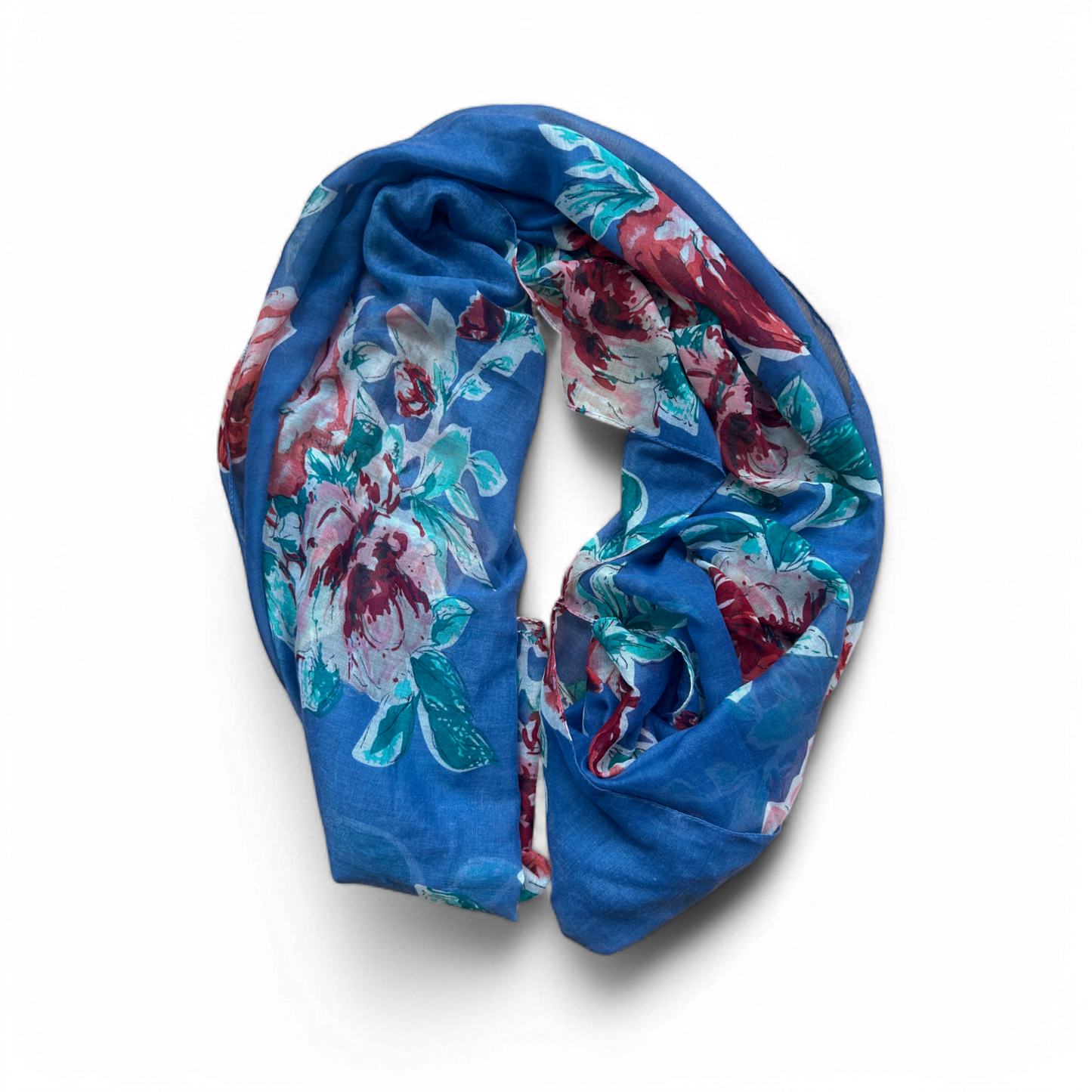 🌸 Rechteckschal Blau mit Blumen 100 × 190 cm – Baumwollmischung