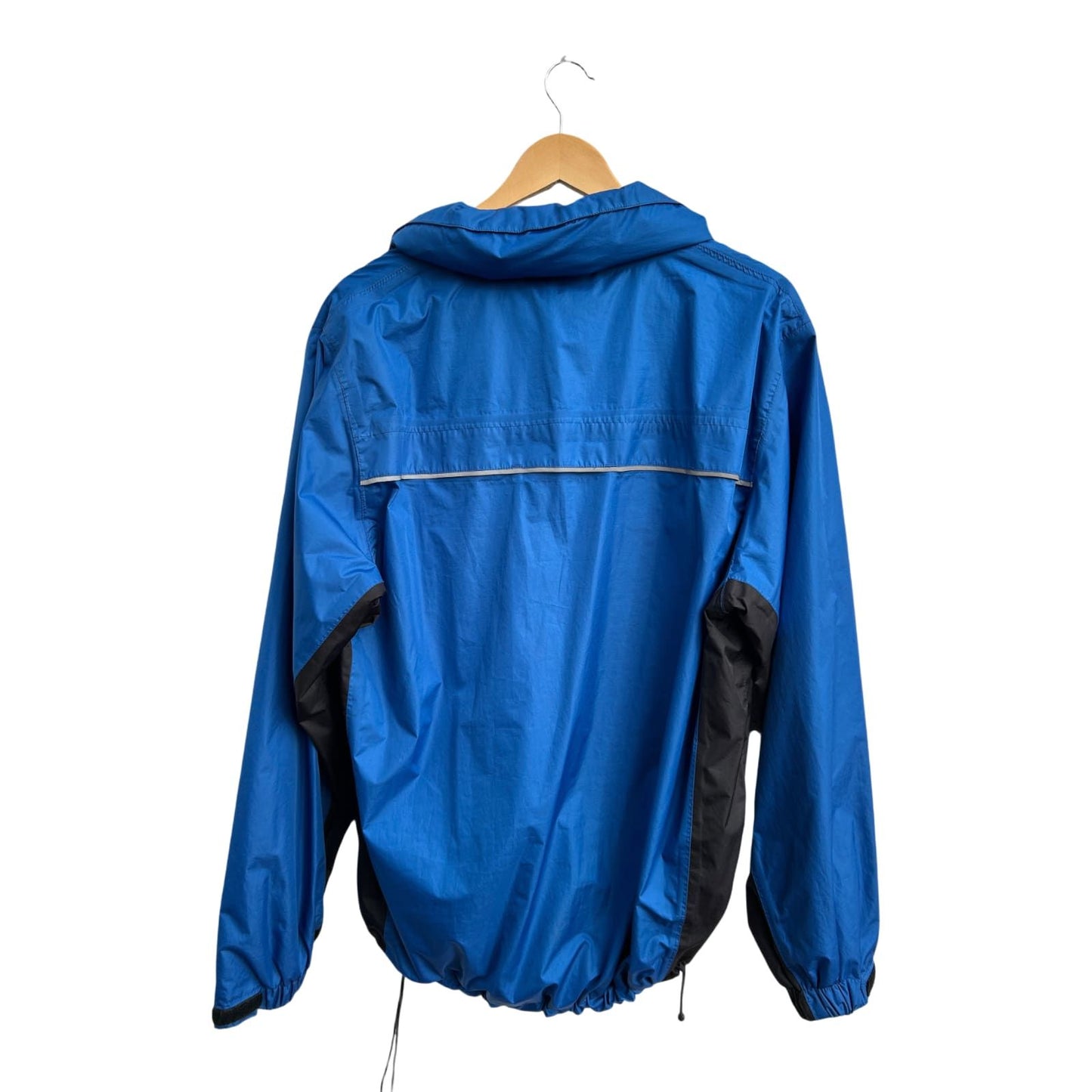 Shamp Herren Regenjacke Gr L Blau Schwarz Kapuze Reißverschluss Klett Taschen Outdoor