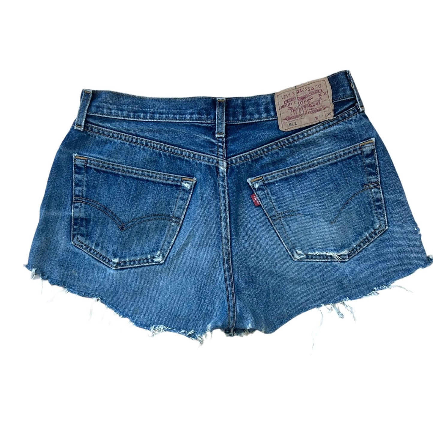 Levis 501 Damen Shorts Jeansshorts W32 Blau Fransen Destroyed Sommer Style
