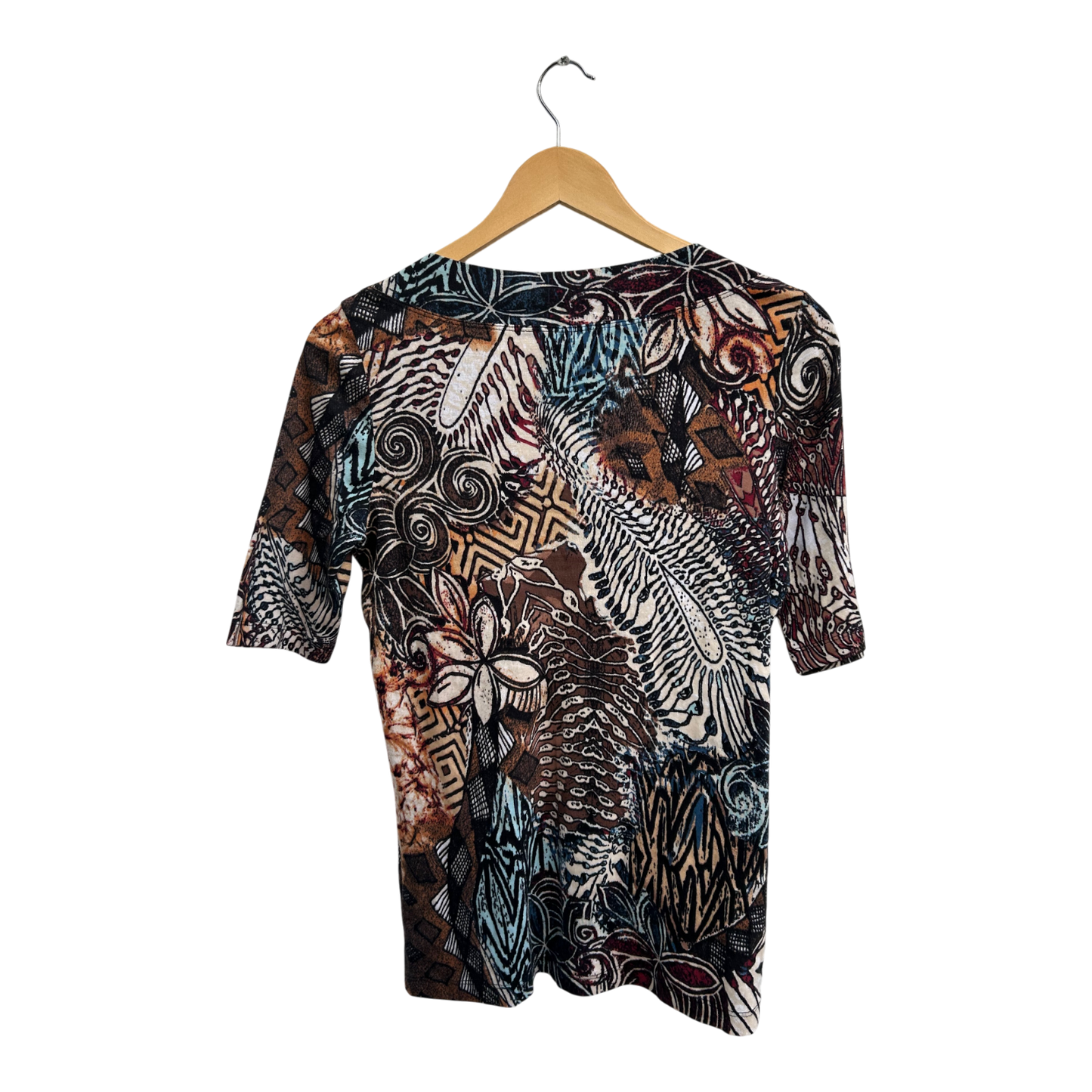 Public Easy Wear Shirt Damen Gr 38 Bunt Baumwolle Kurzarm Ethno Muster Sommer