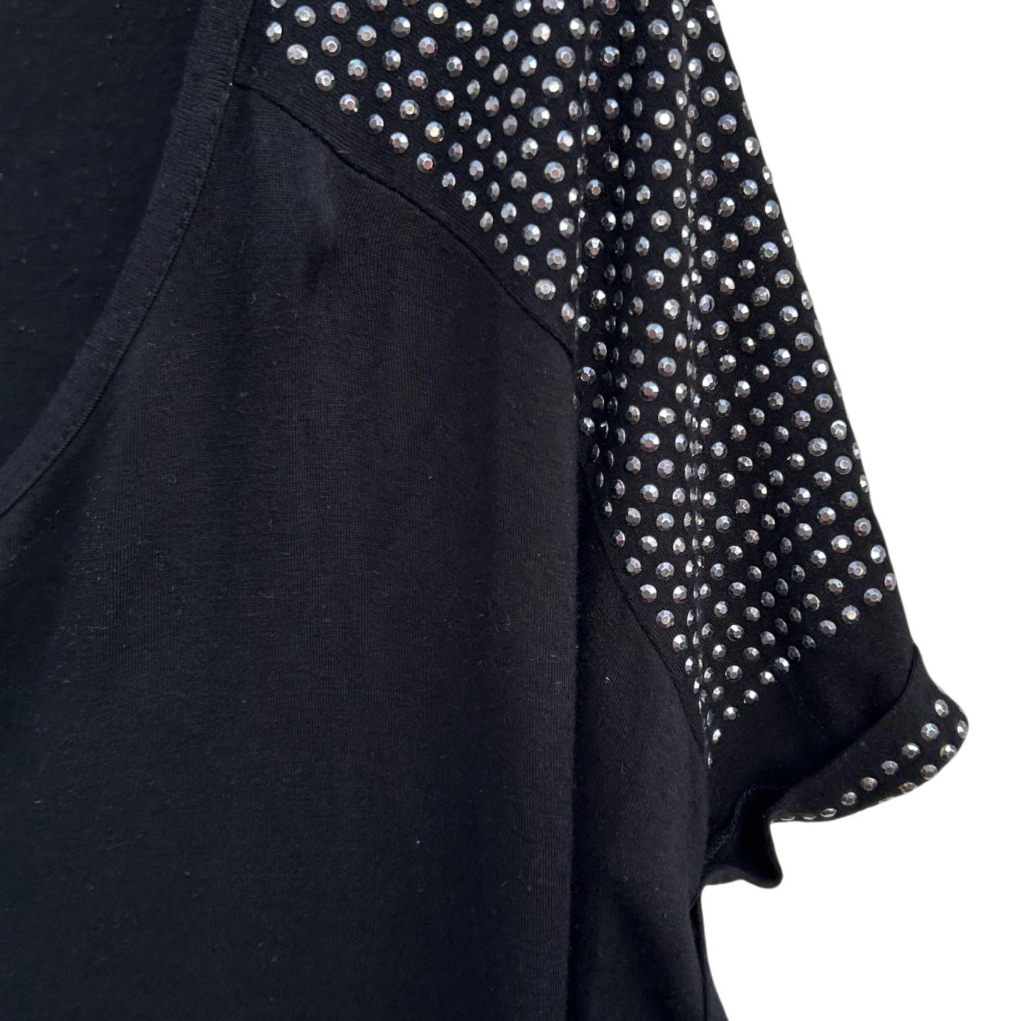 Yessica Shirt Damen Gr 48 Schwarz Nieten Kurzarm Viskose Elastan Elegant Chic