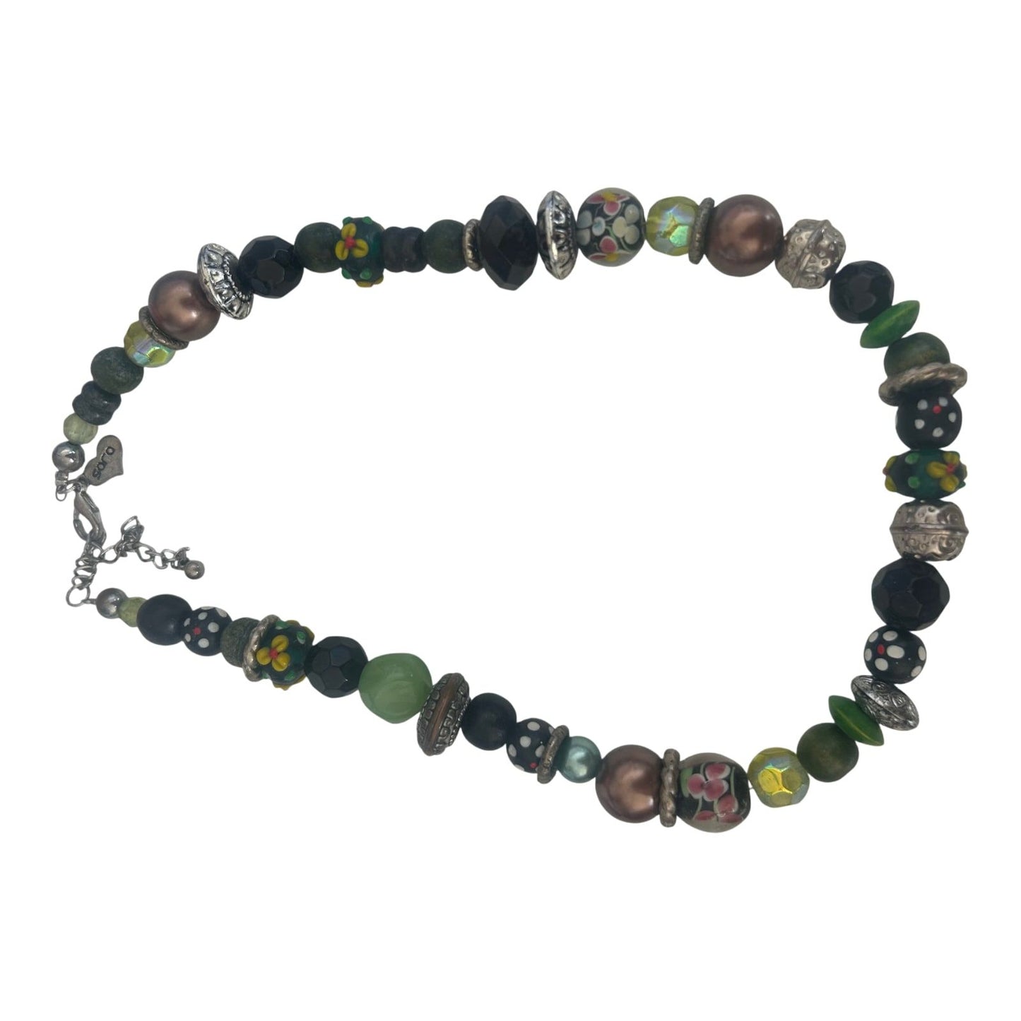 Bunte Perlenkette Damen Schmuck Kunststoff Glasoptik Karabiner Verschluss 50cm
