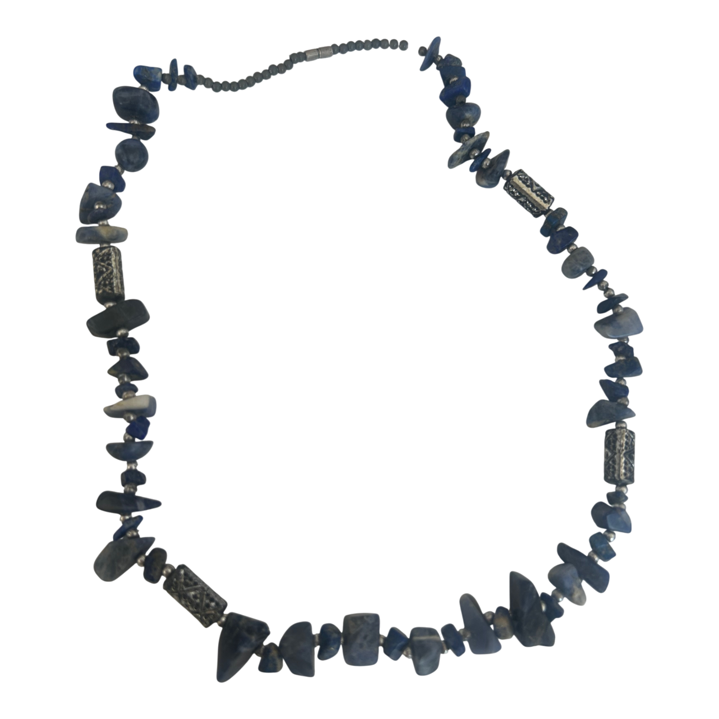 Blaue Halskette Damen Schmuck Kunststoff Metall Perlen Design Drehverschluss 46cm