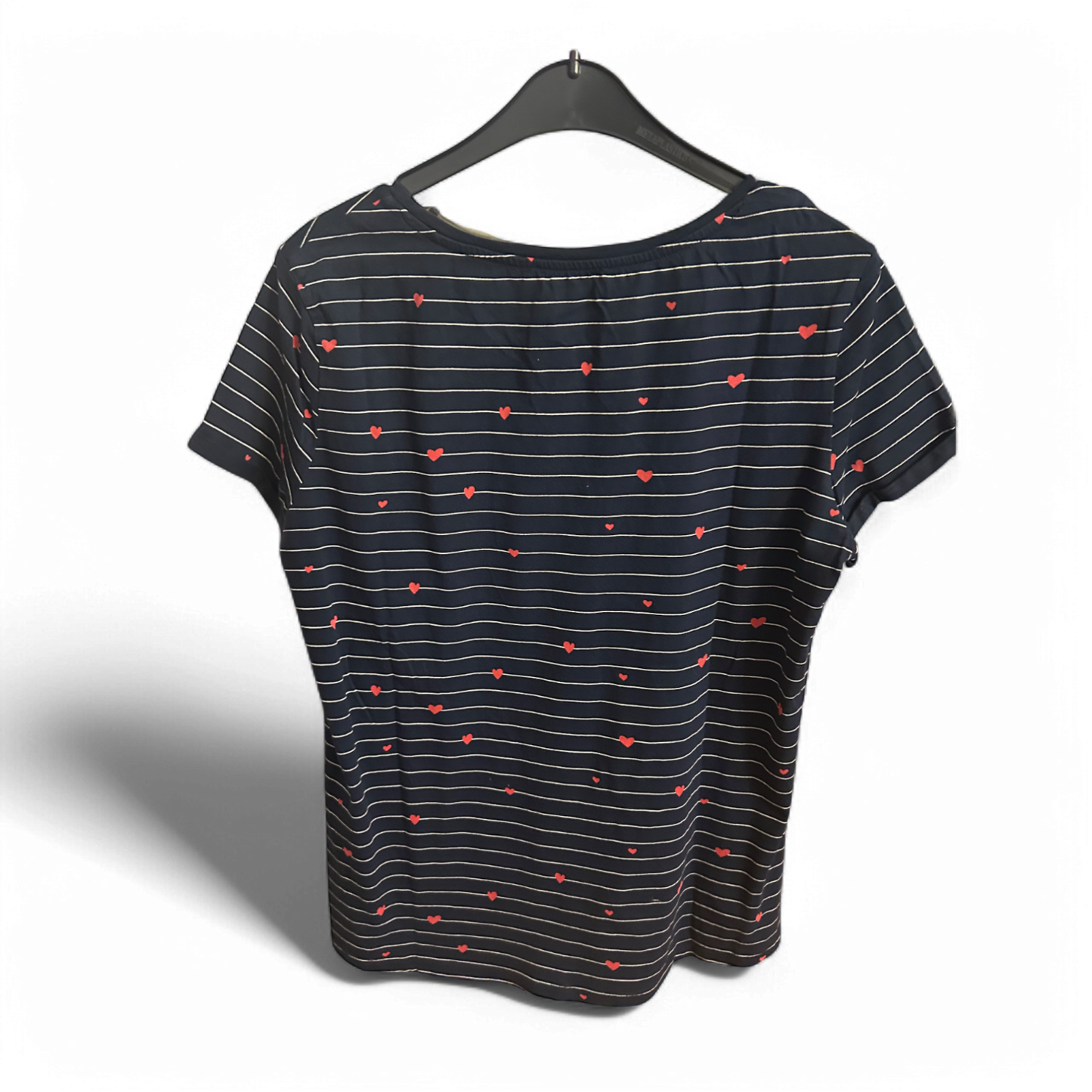 💙 EDC T-Shirt Damen M – Blau mit Herzen & Streifen 💙