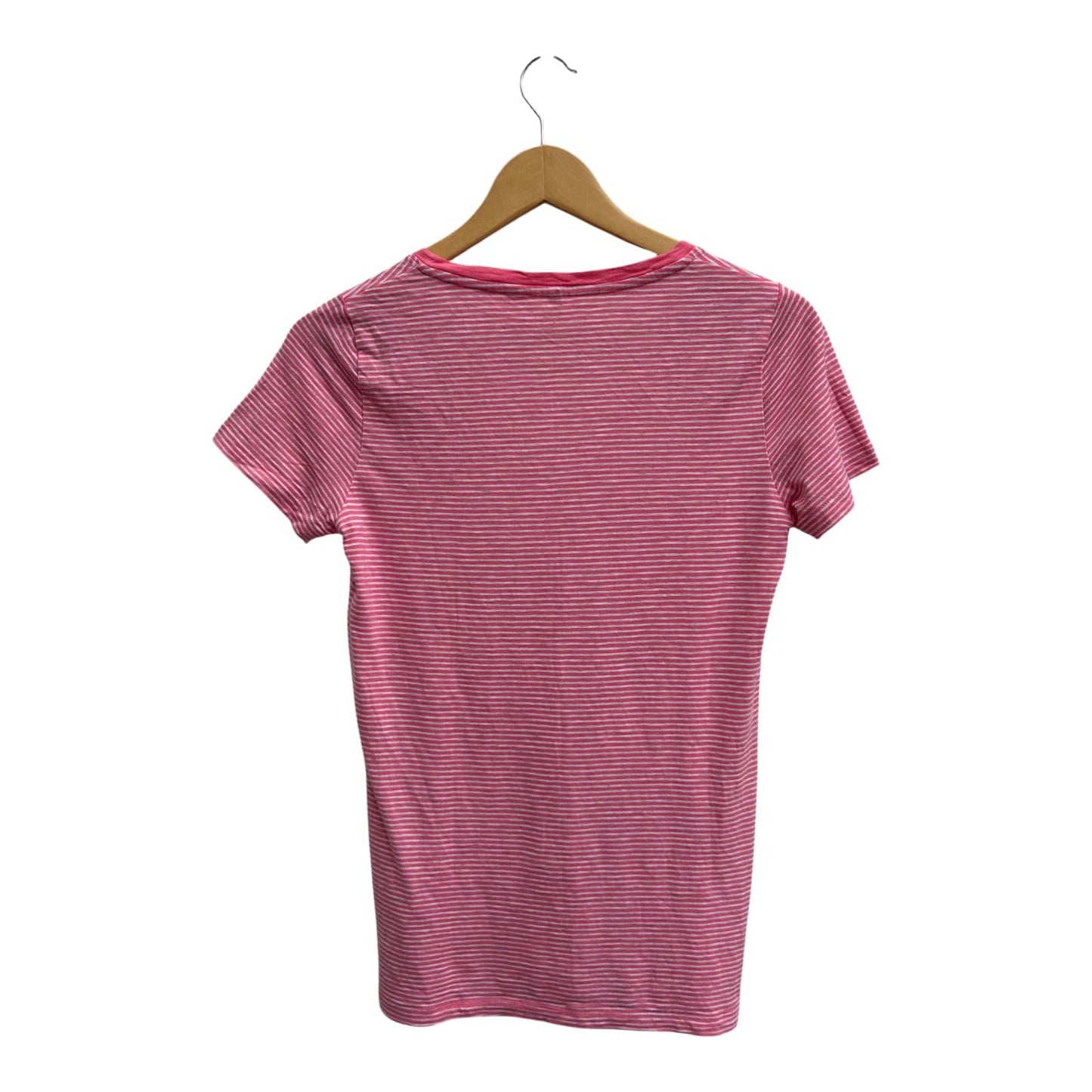Uniqlo Shirt Damen Gr S Rosa Gestreift Viskose Baumwolle Kurzarm V-Ausschnitt