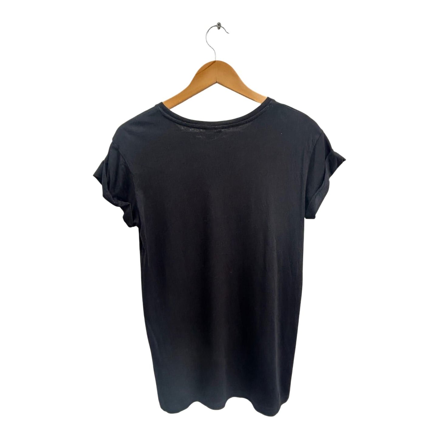 H&M Shirt Damen Gr XXS Schwarz Baumwolle Kurzarm Rundhals Basic Casual
