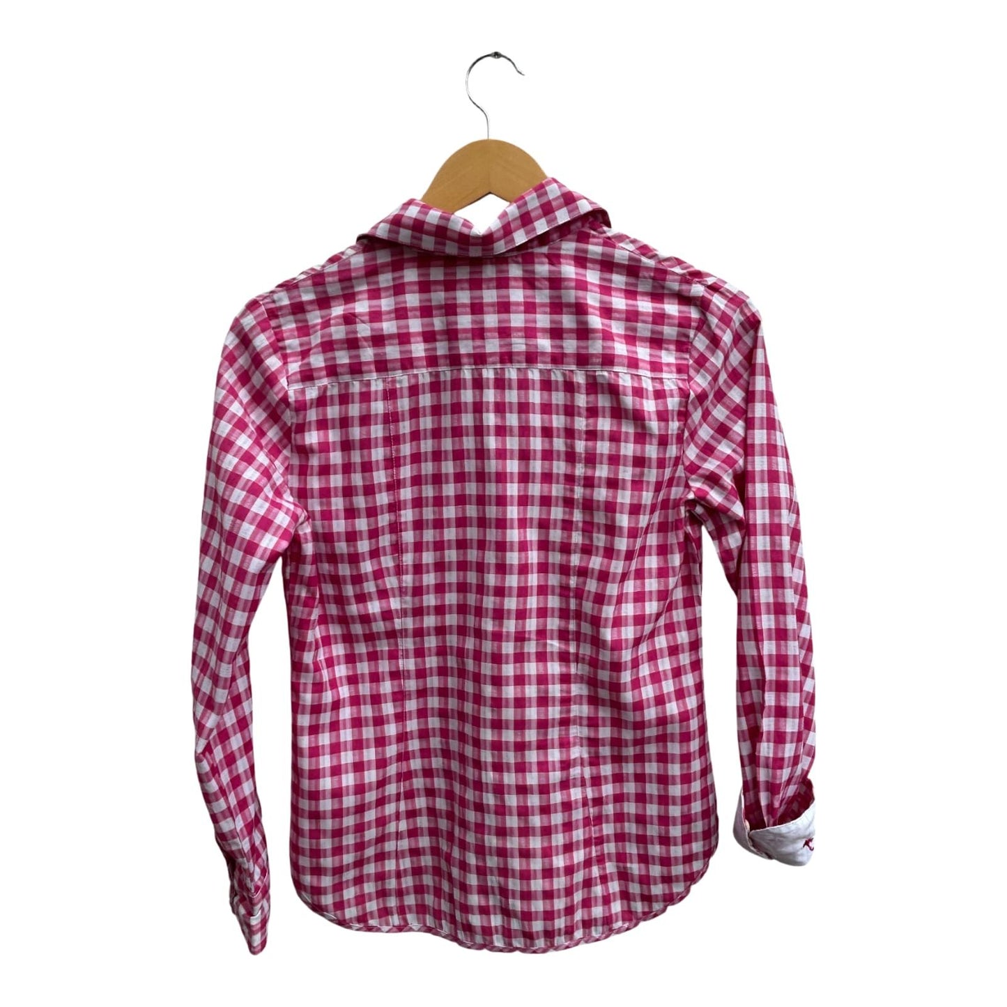 Stockerpoint Bluse Damen Gr 36 Karo Pink Weiß Baumwolle Rüschen Trachtenstil