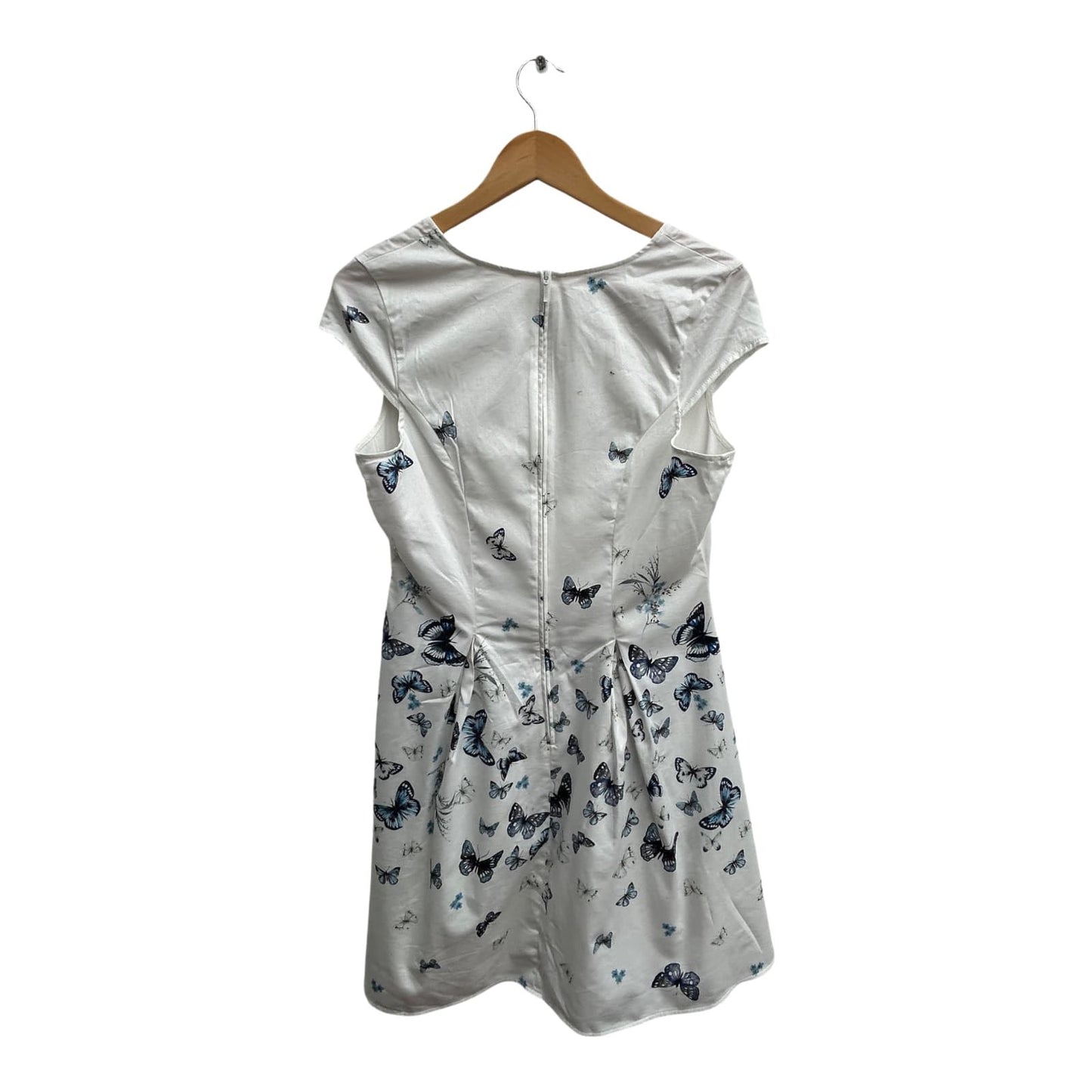 Orsay Kleid Damen Gr 42 Weiß Blau Schmetterlinge Baumwolle Elegant Sommerkleid